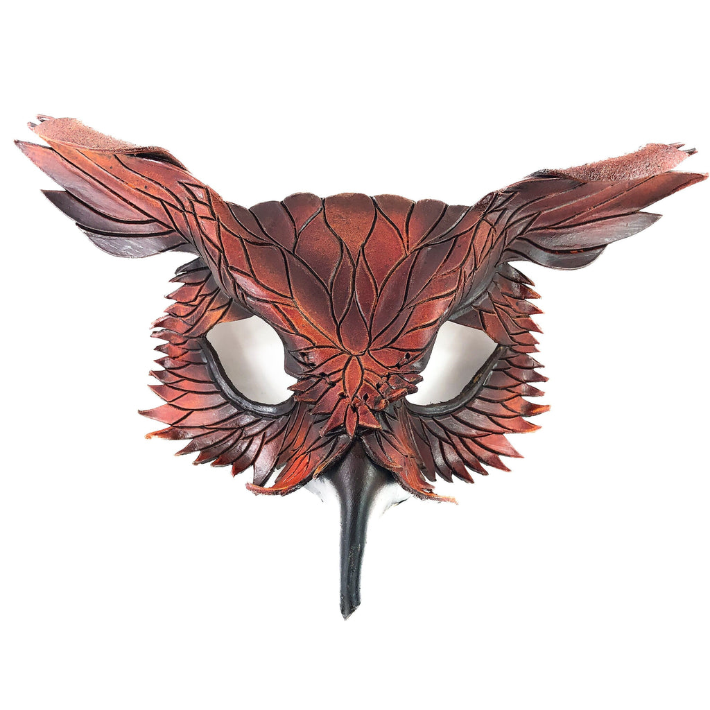 Layered Horned Owl Handmade Genuine Leather Mask Rockwell Masks