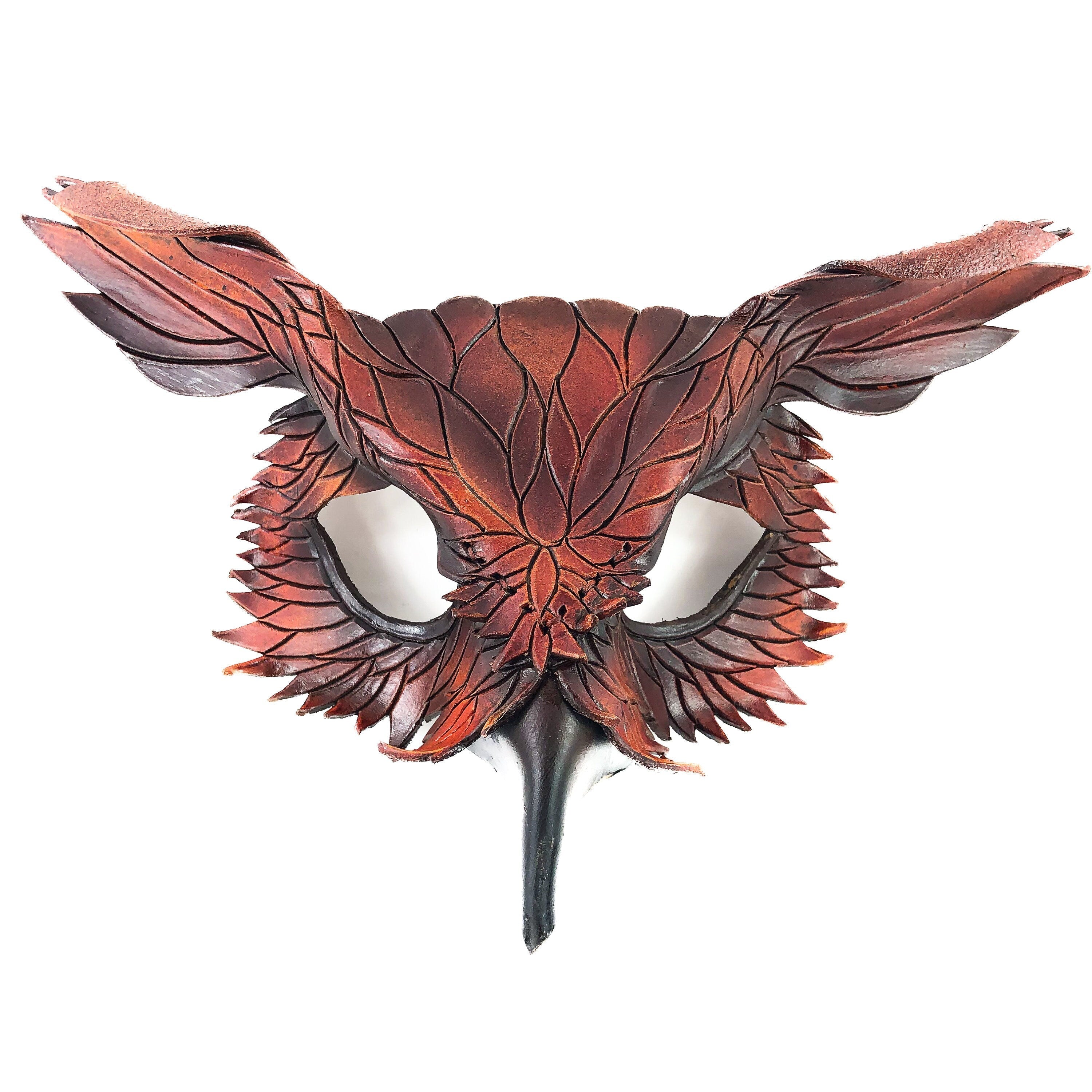 Layered Horned Owl Handmade Genuine Leather Mask Rockwell Masks