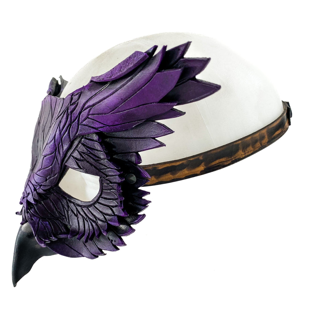 Layered Horned Owl Handmade Genuine Leather Mask in Purple Rockwell Masks