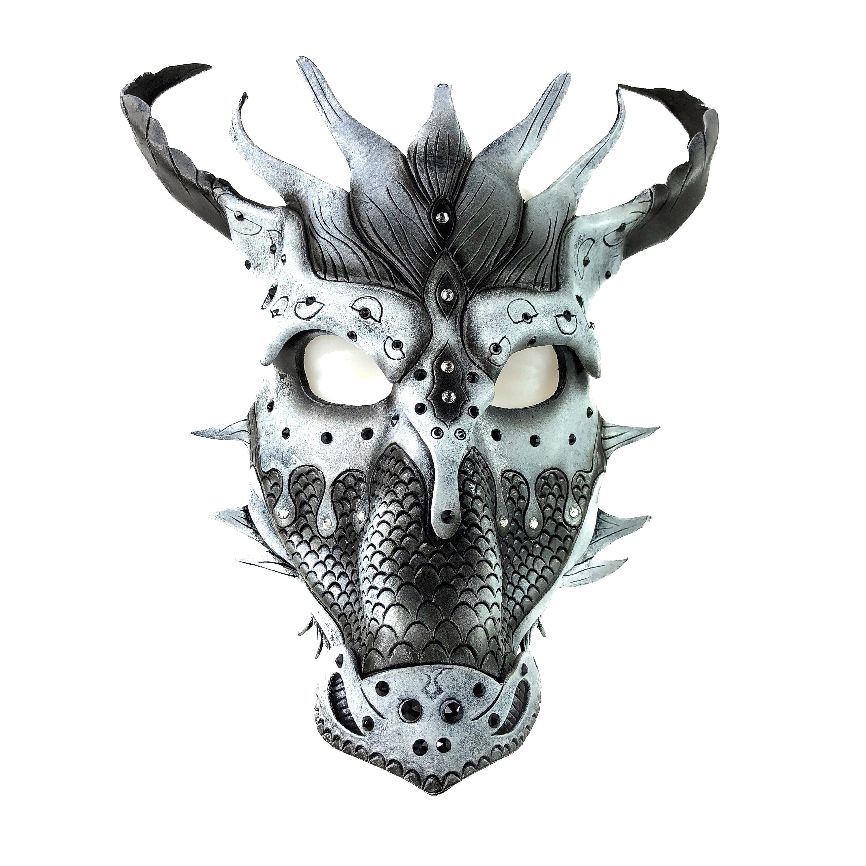 Grey Ancient Dragon Leather Mask with Swarovski Crystals Rockwell Masks