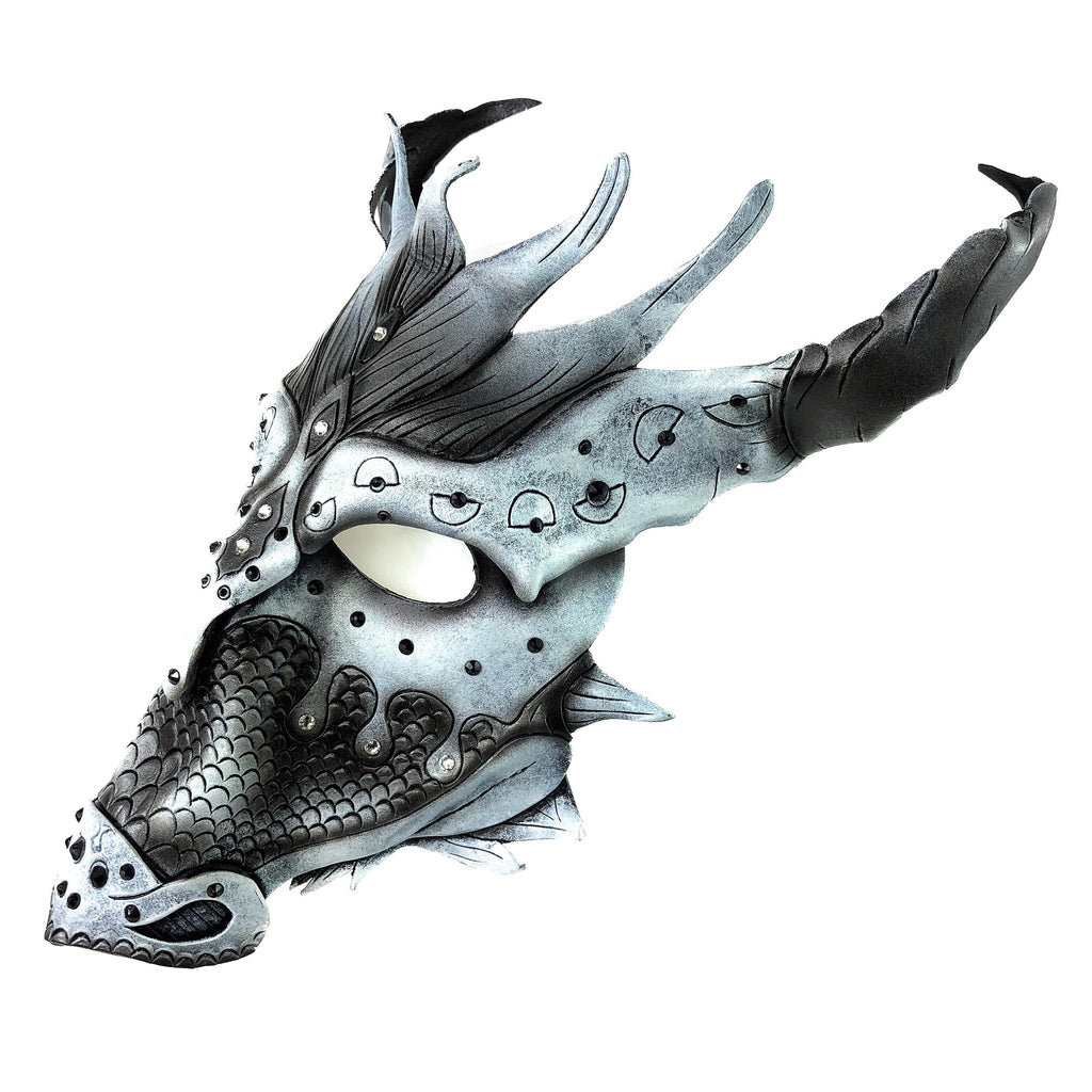 Grey Ancient Dragon Leather Mask with Swarovski Crystals Rockwell Masks