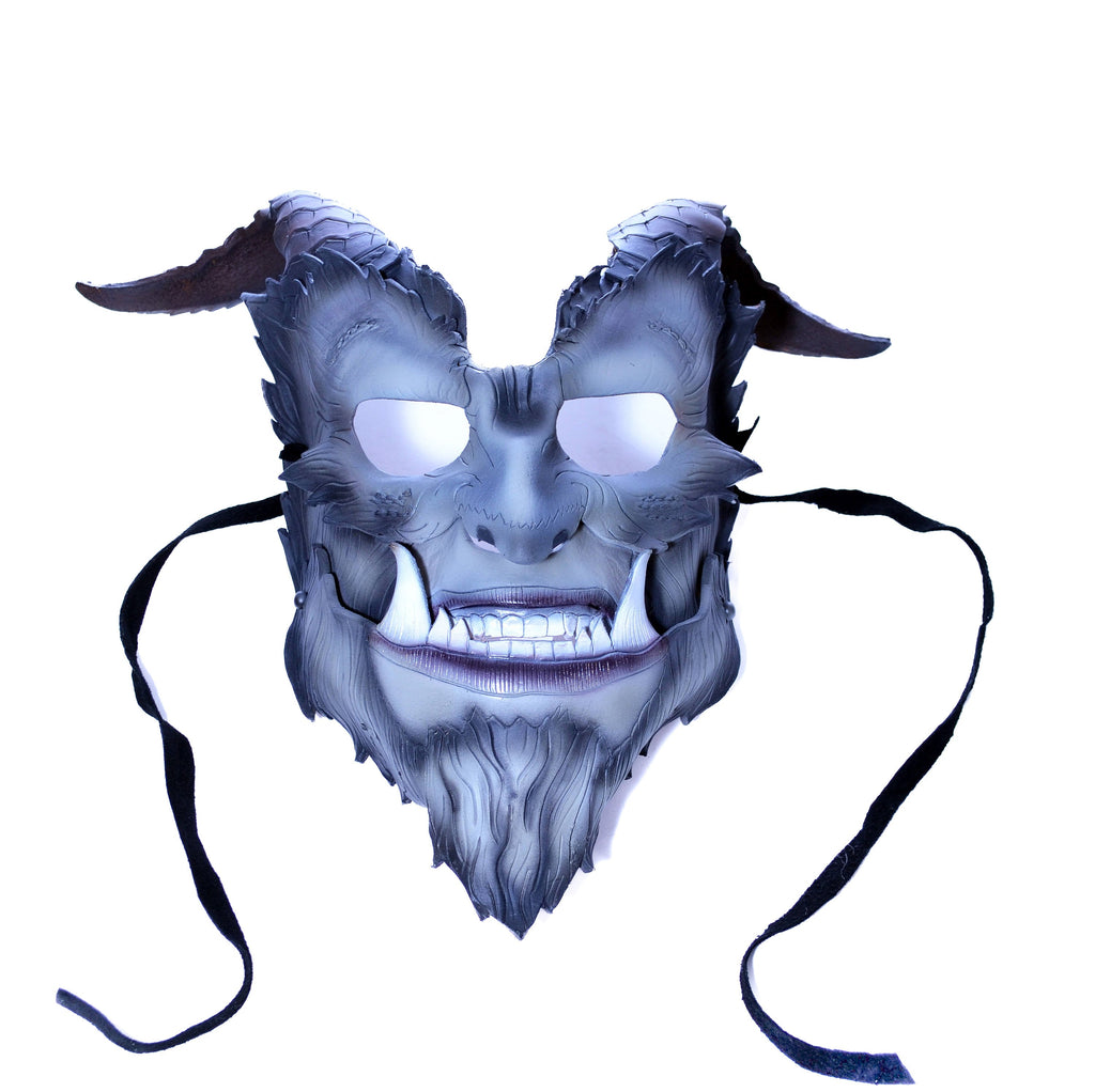 The Beast - Articulating Jaw Handmade Genuine Leather Mask with Horns in Natural Colors Rockwell Masks