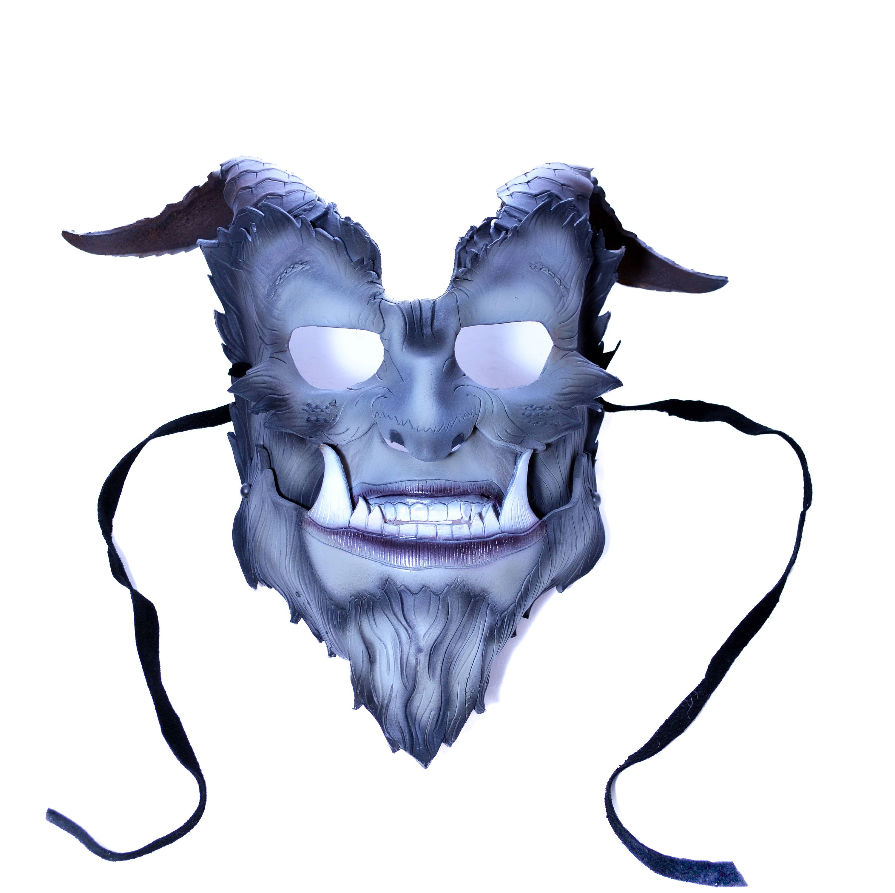 The Beast - Articulating Jaw Handmade Genuine Leather Mask with Horns in Natural Colors Rockwell Masks