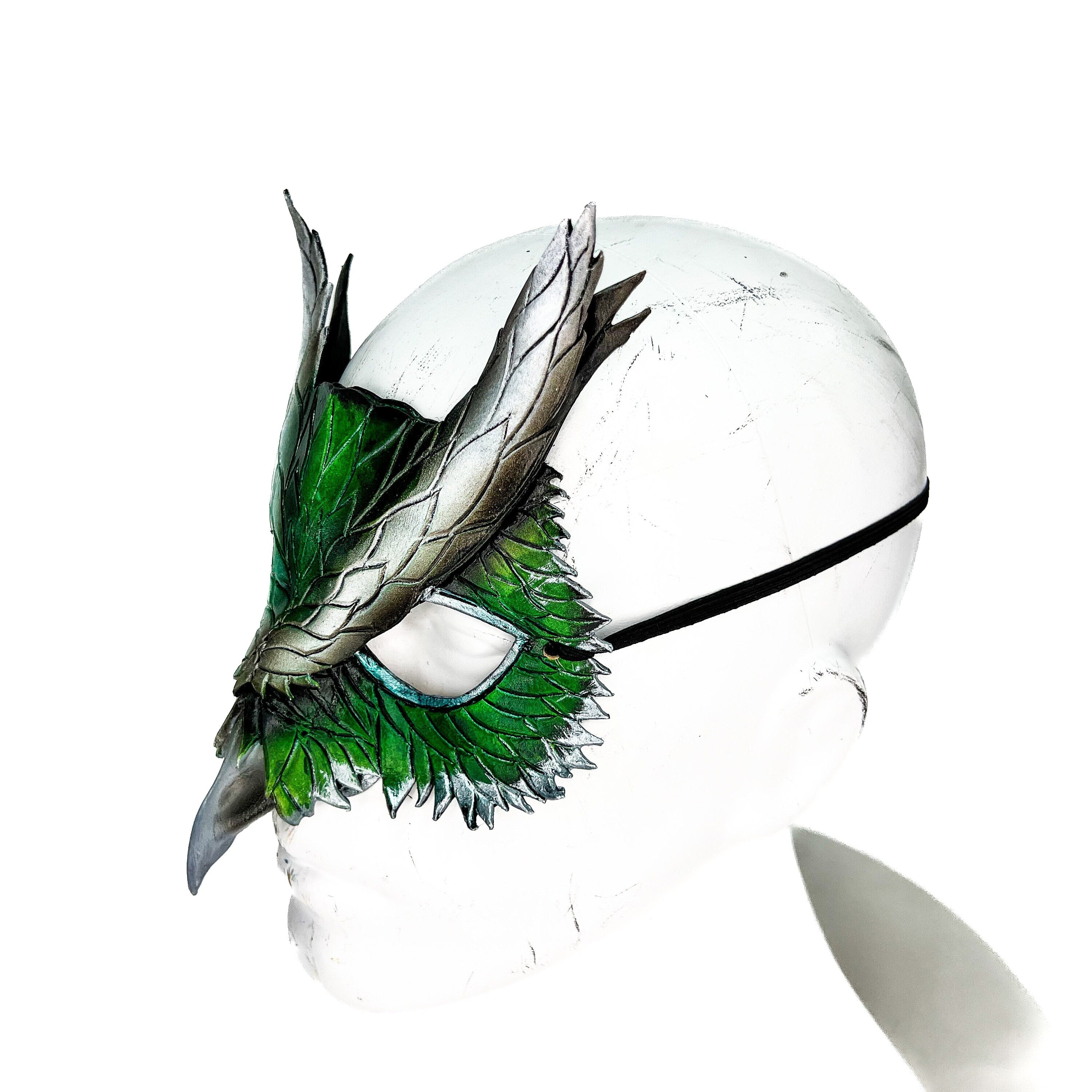 Layered Green Eagle Owl Handmade Genuine Leather Mask Rockwell Masks