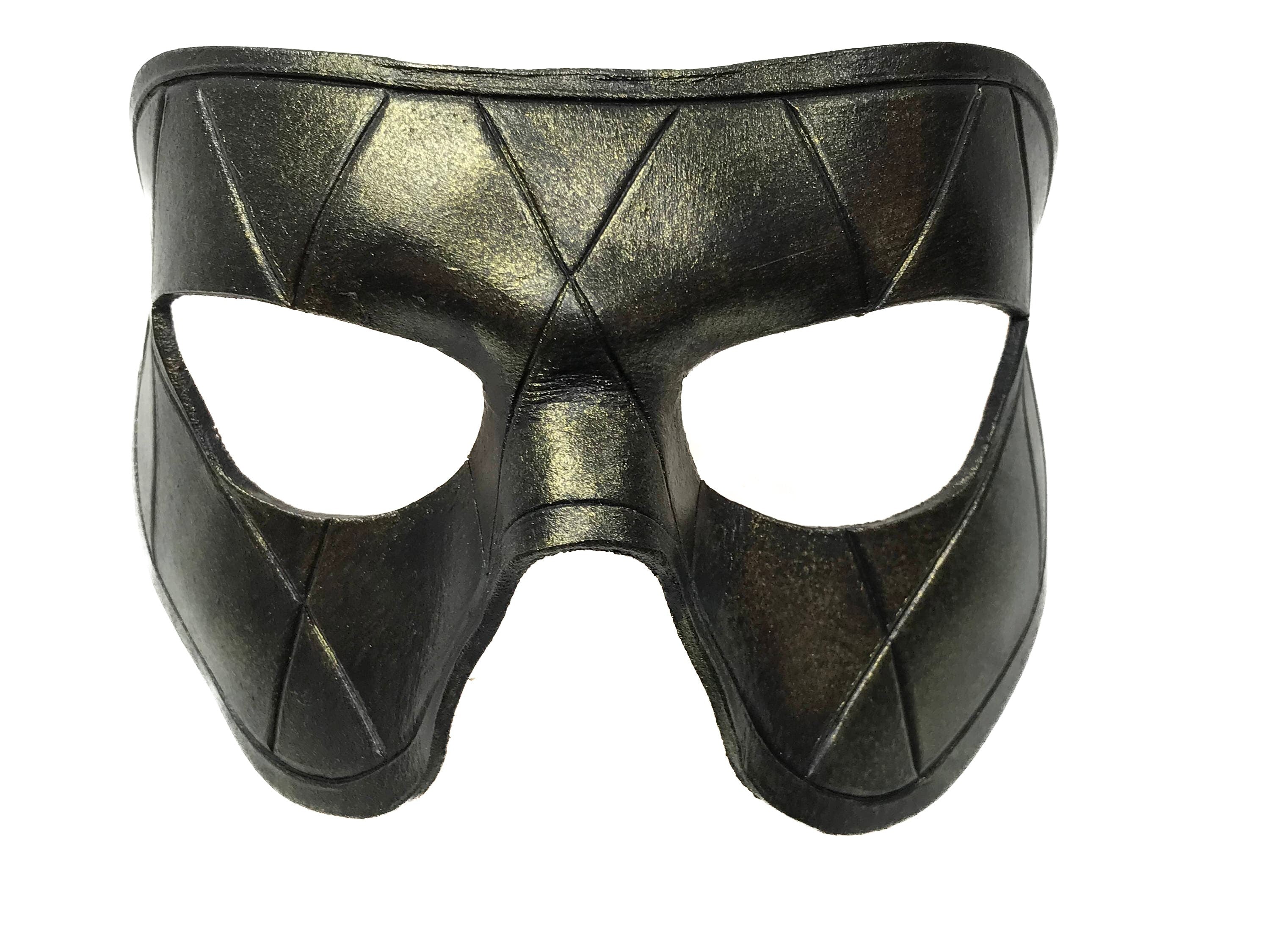 Harlequin Handmade Genuine Leather Mask in Black with Gold Hues Rockwell Masks
