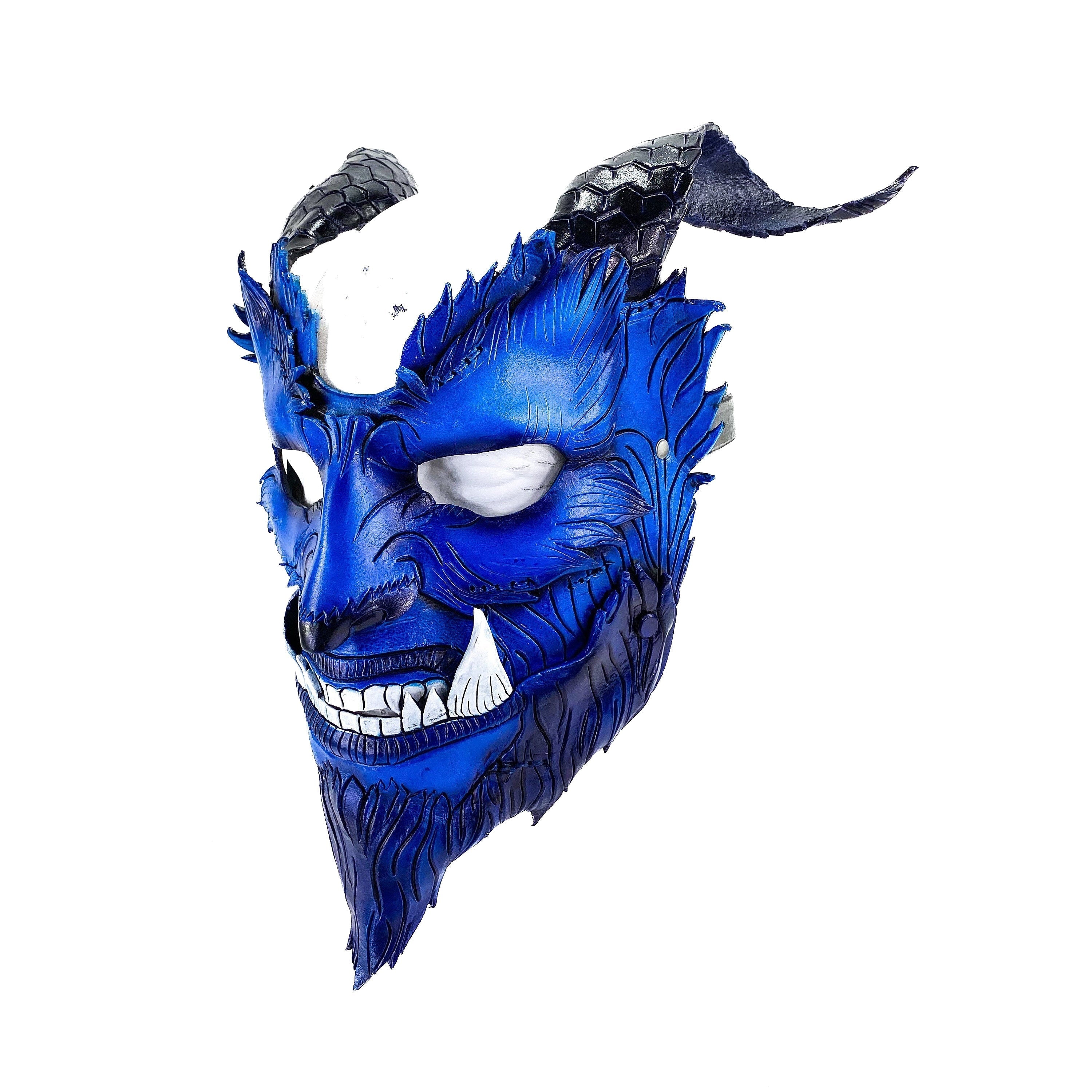 The Beast - Handmade Genuine Leather Mask with Horns in Natural Colors Rockwell Masks
