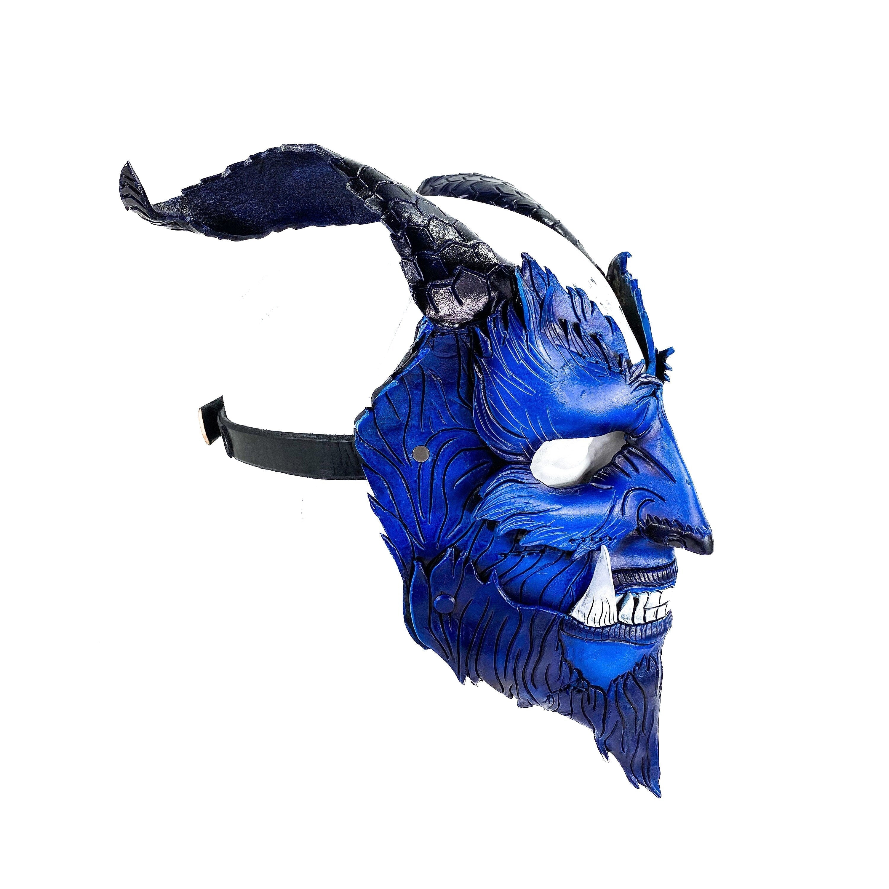 The Beast - Handmade Genuine Leather Mask with Horns in Natural Colors Rockwell Masks