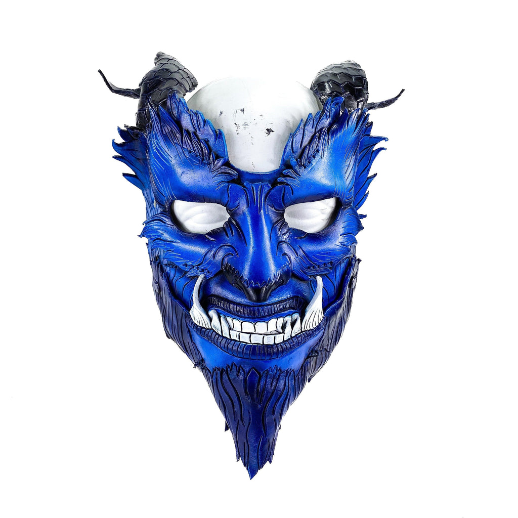 The Beast - Handmade Genuine Leather Mask with Horns in Natural Colors Rockwell Masks