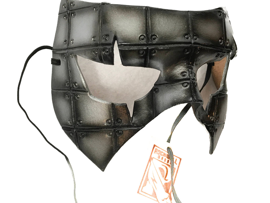 Silver Handmade Genuine Leather Mask in Rusted Steel Pattern Rockwell Masks