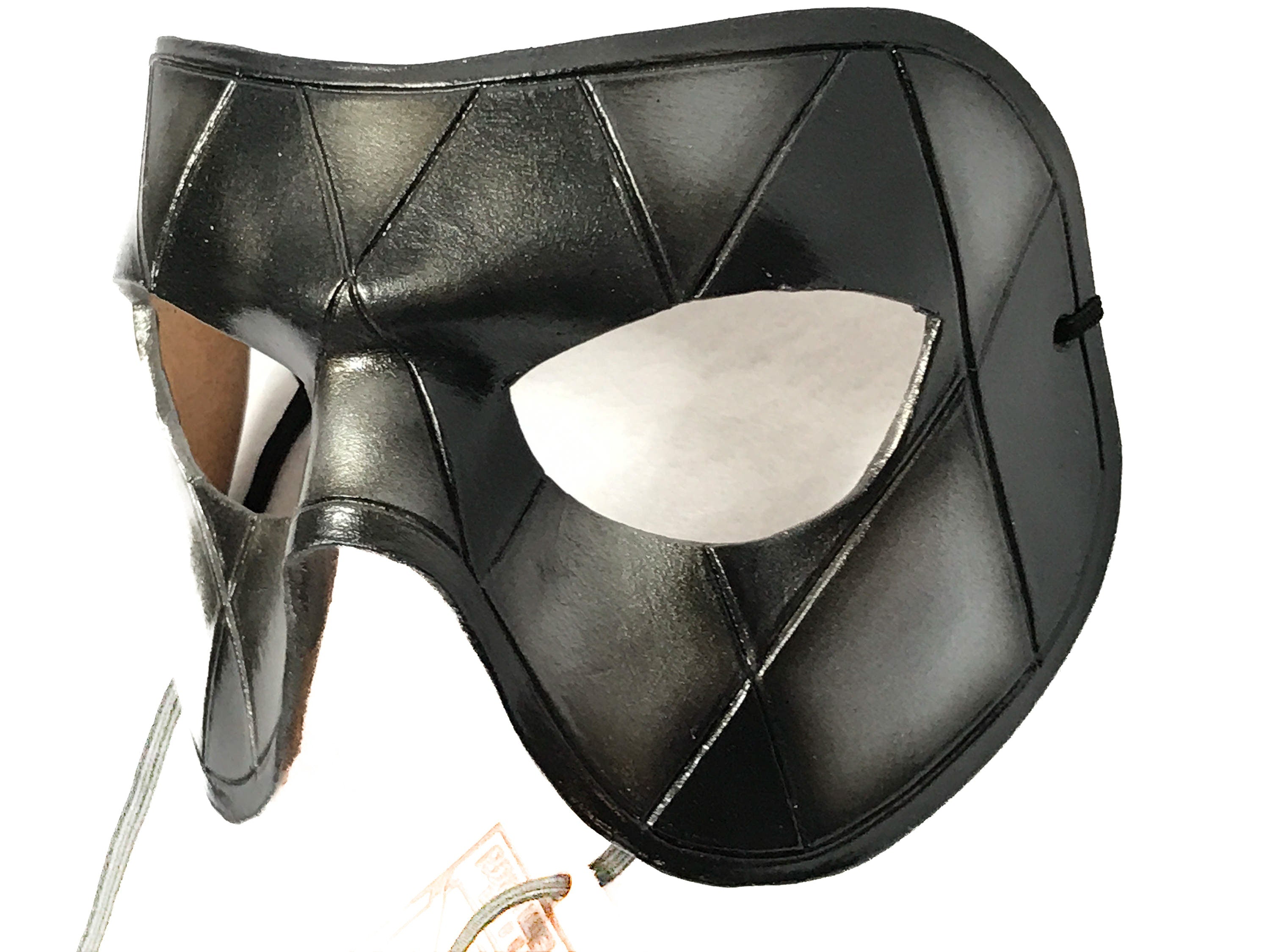 Silver Harlequin Handmade Genuine Leather Mask in Black and Silver Rockwell Masks