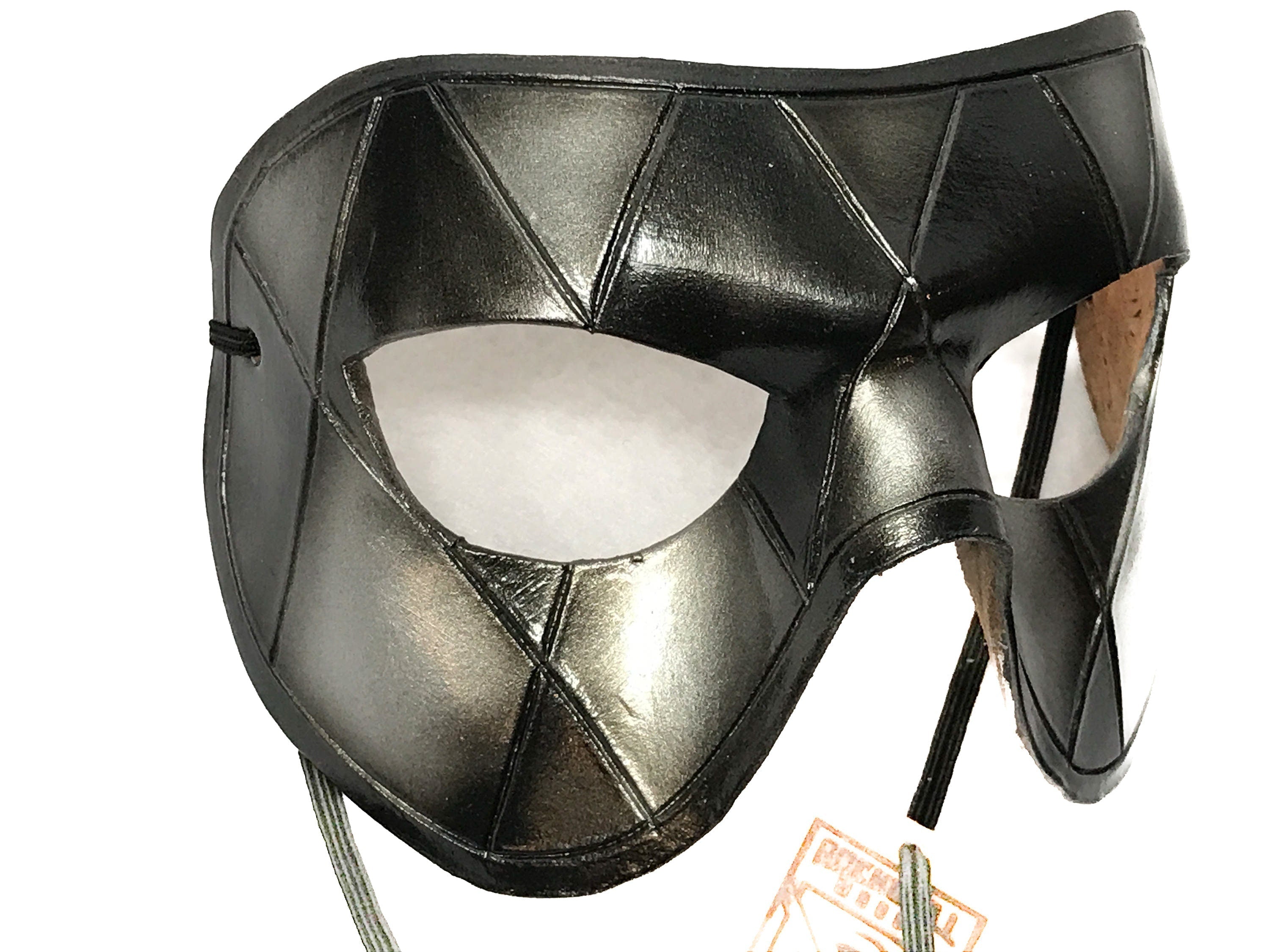Silver Harlequin Handmade Genuine Leather Mask in Black and Silver Rockwell Masks