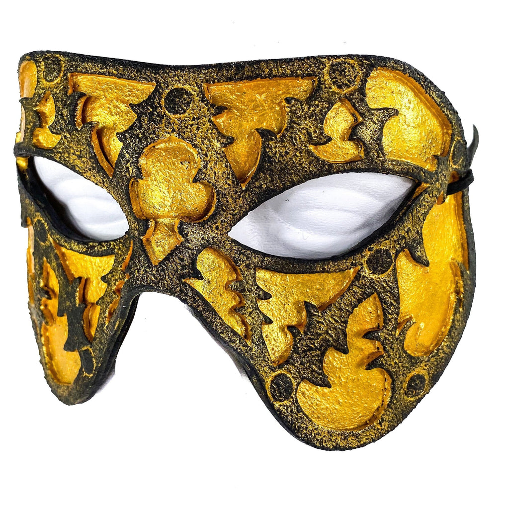 Dual Layer Handmade Genuine Leather Mask in Gold and Black Rockwell Masks