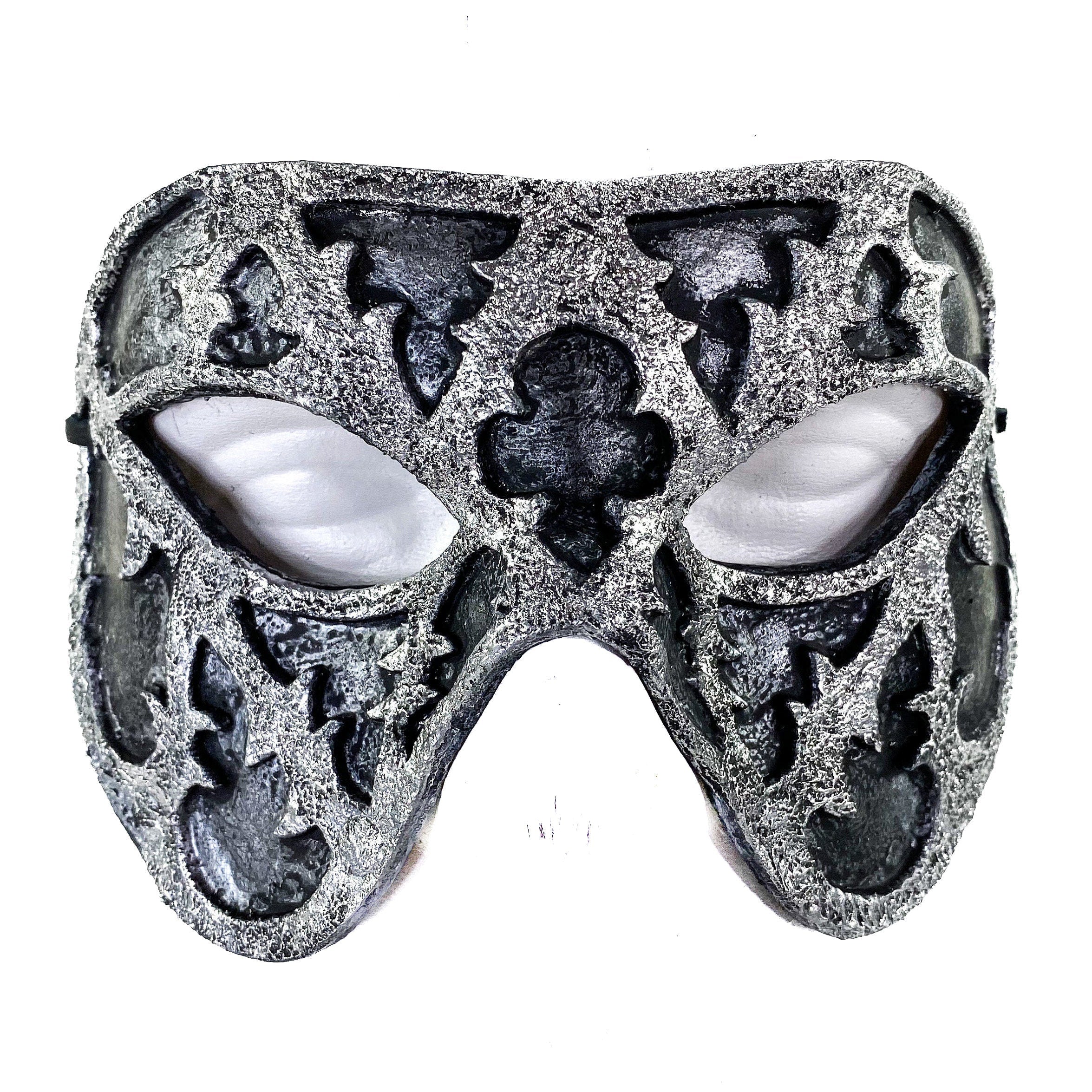 Dual Layer Handmade Genuine Leather Mask in Silver and Black Rockwell Masks