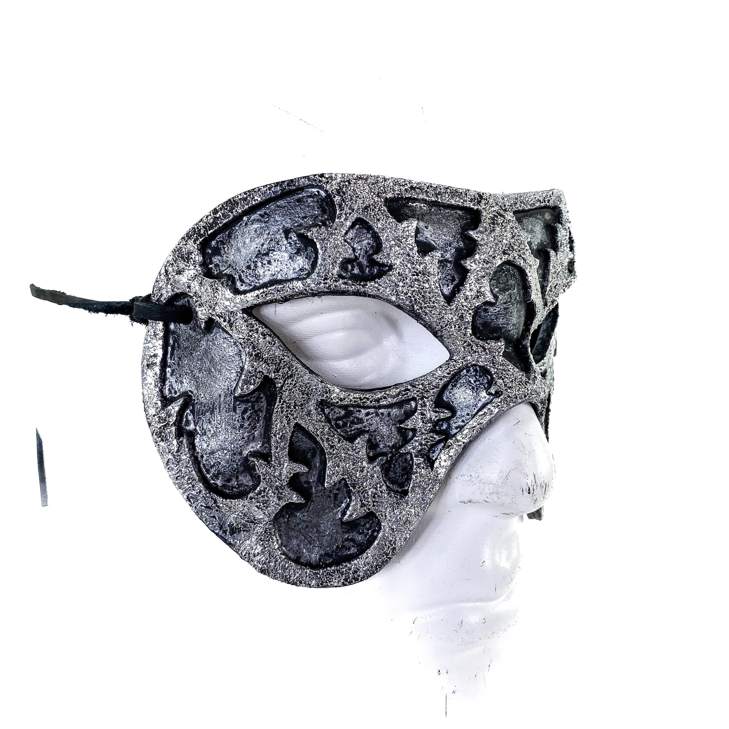 Dual Layer Handmade Genuine Leather Mask in Silver and Black Rockwell Masks