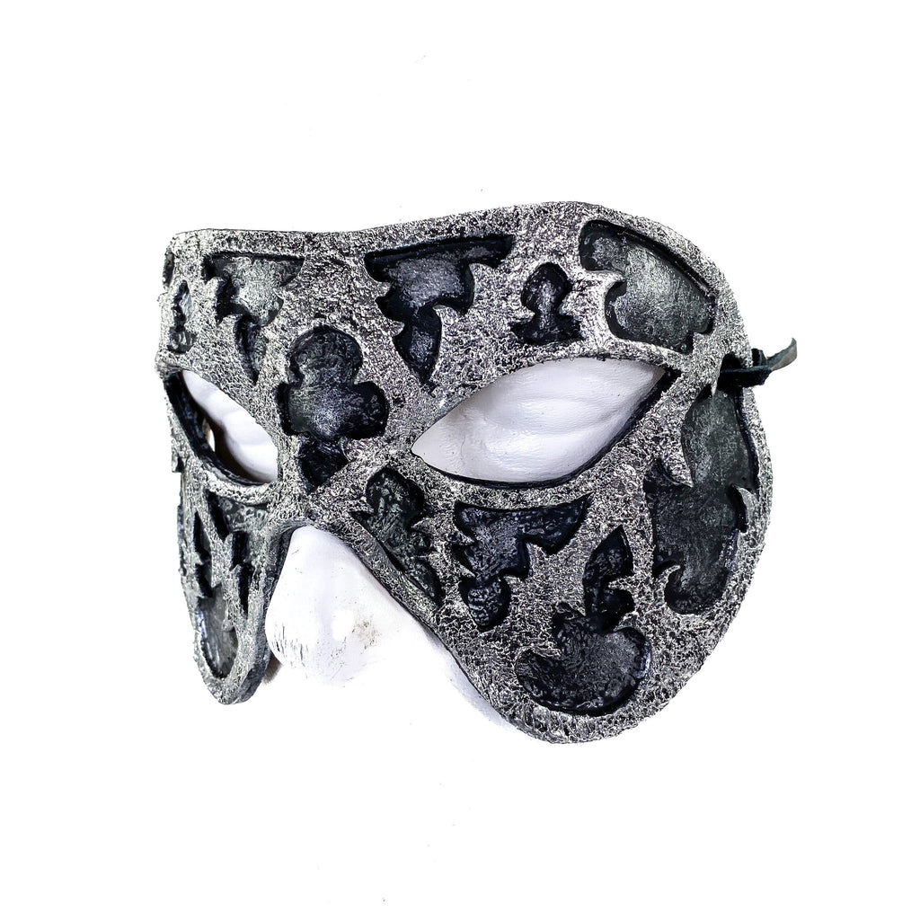 Dual Layer Handmade Genuine Leather Mask in Silver and Black Rockwell Masks