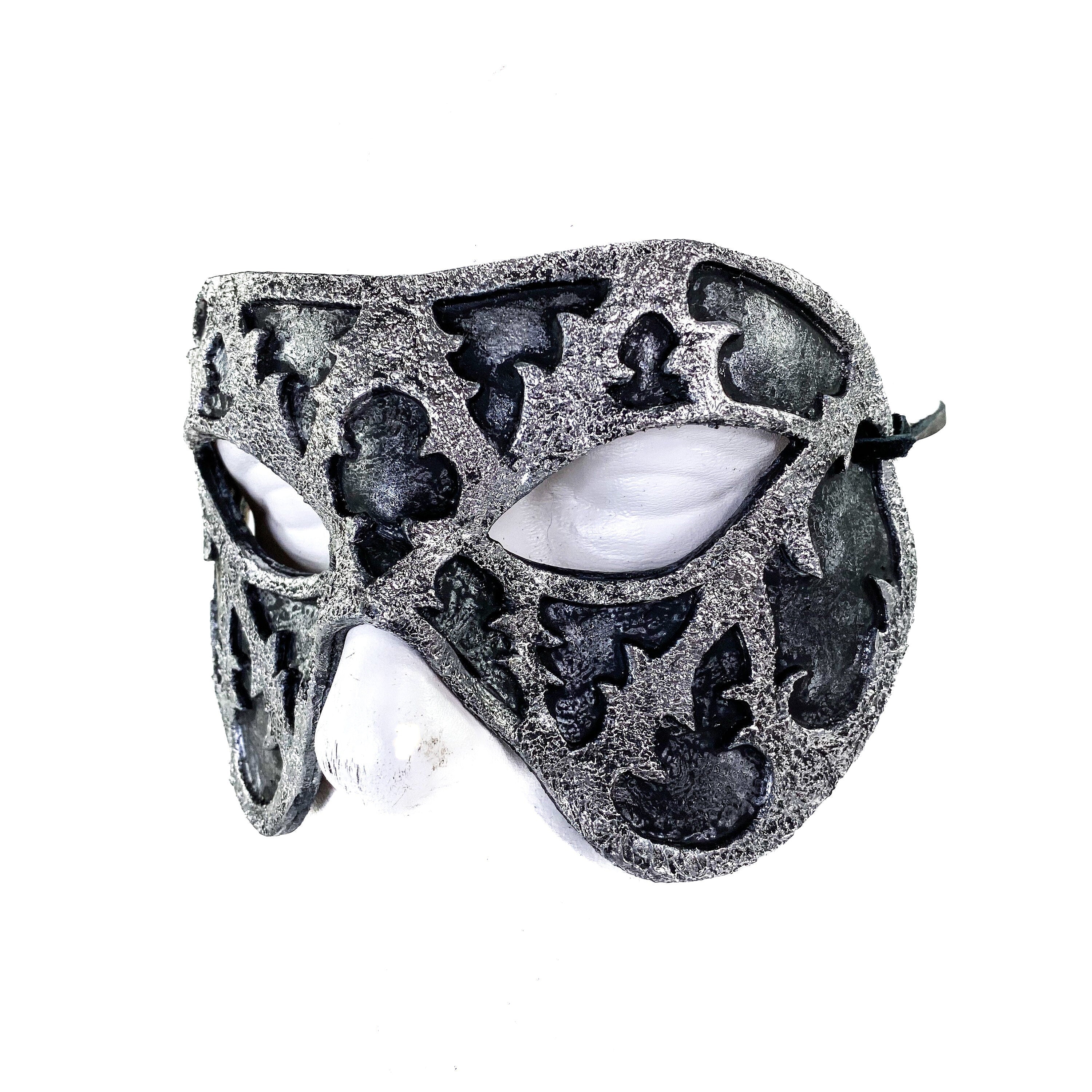 Dual Layer Handmade Genuine Leather Mask in Silver and Black Rockwell Masks