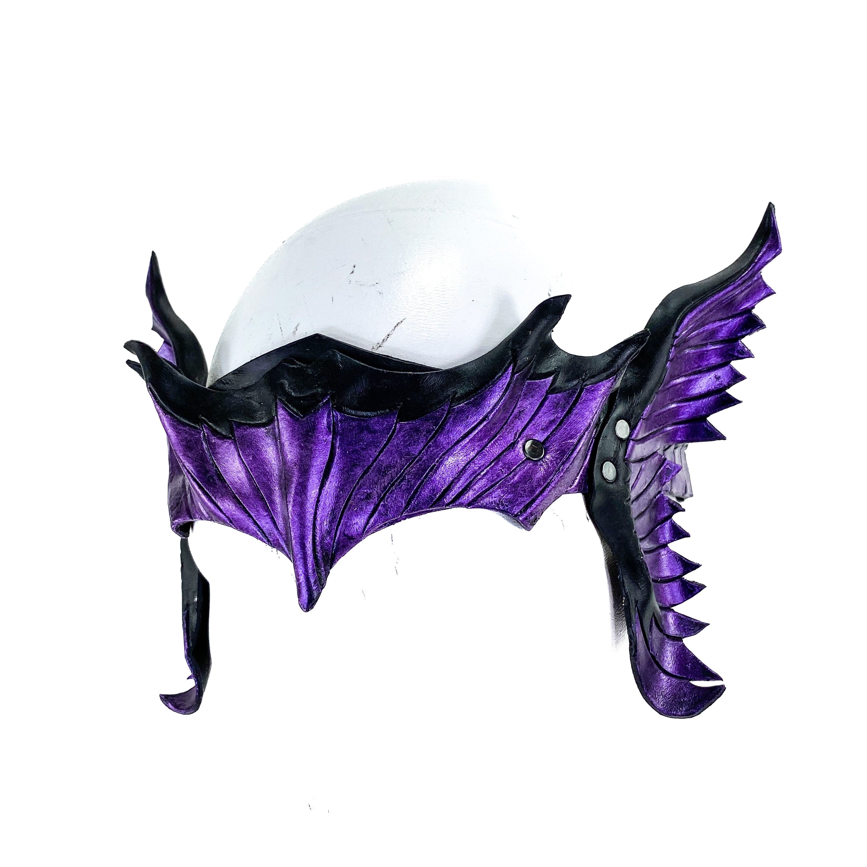Masquerade Crown of Handmade Genuine Leather in  Purple and Black Rockwell Masks