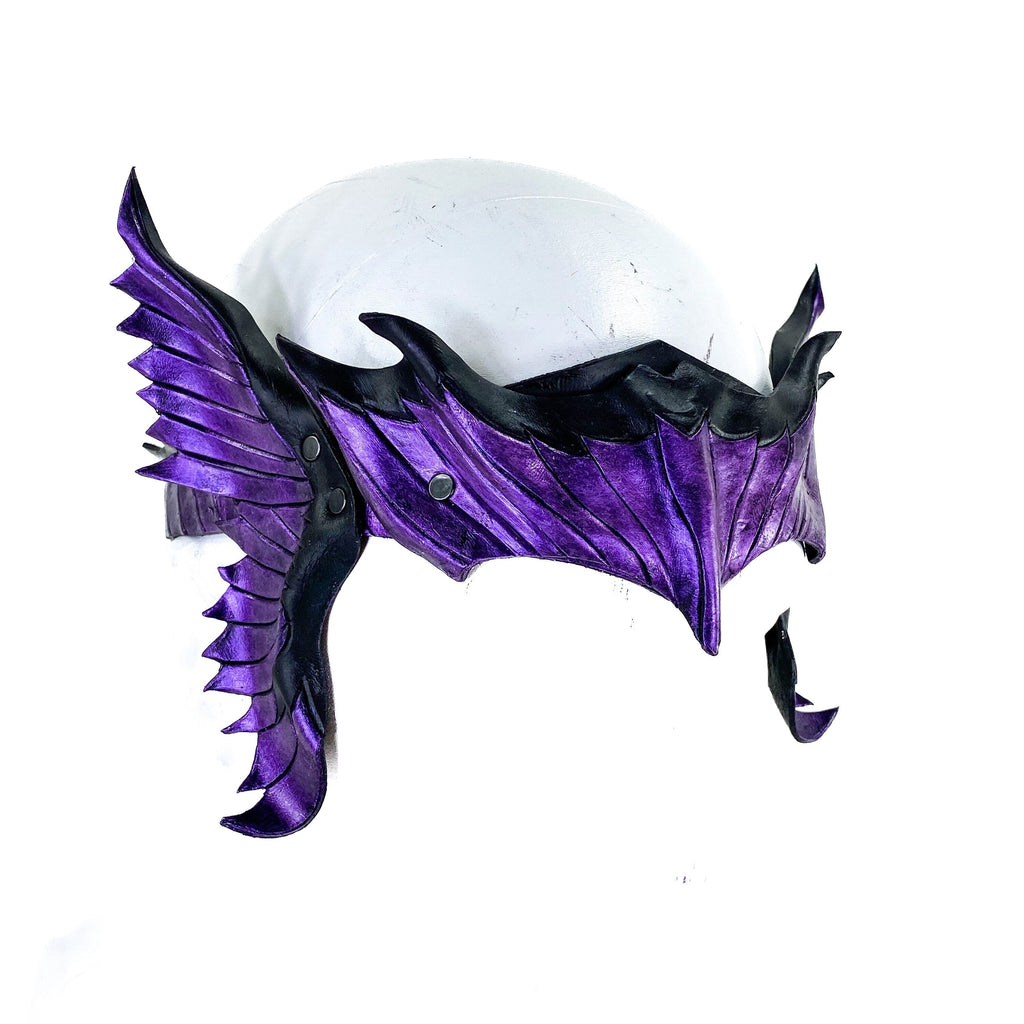 Masquerade Crown of Handmade Genuine Leather in  Purple and Black Rockwell Masks