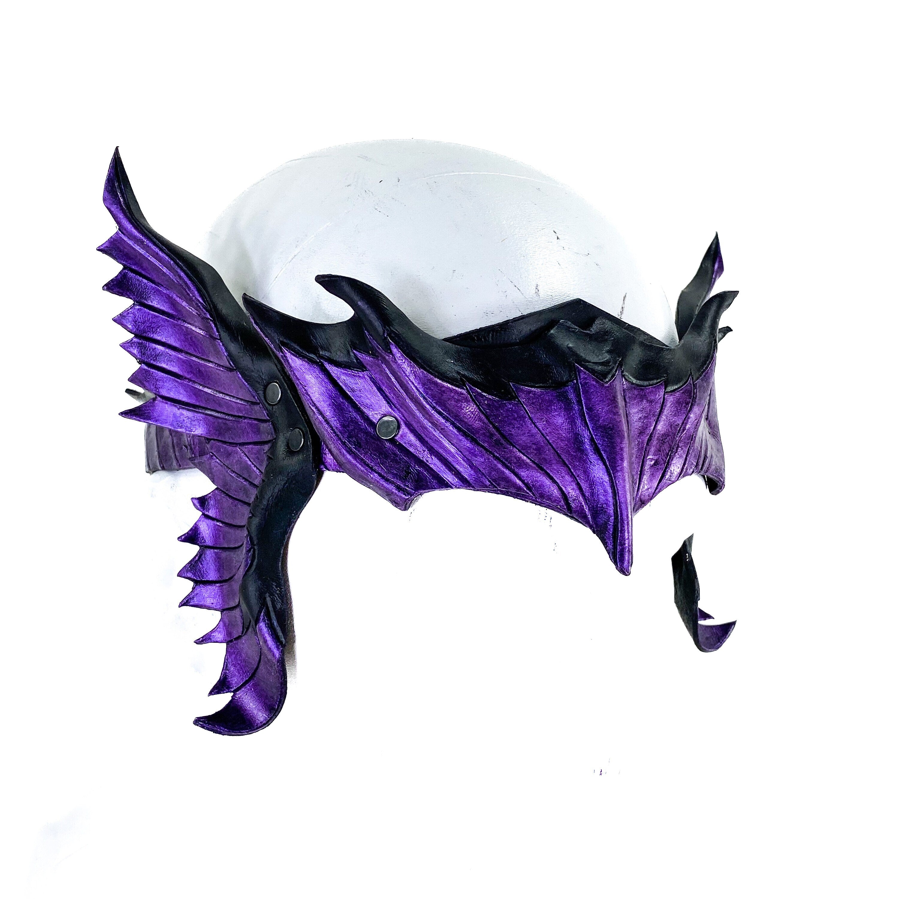 Masquerade Crown of Handmade Genuine Leather in  Purple and Black Rockwell Masks