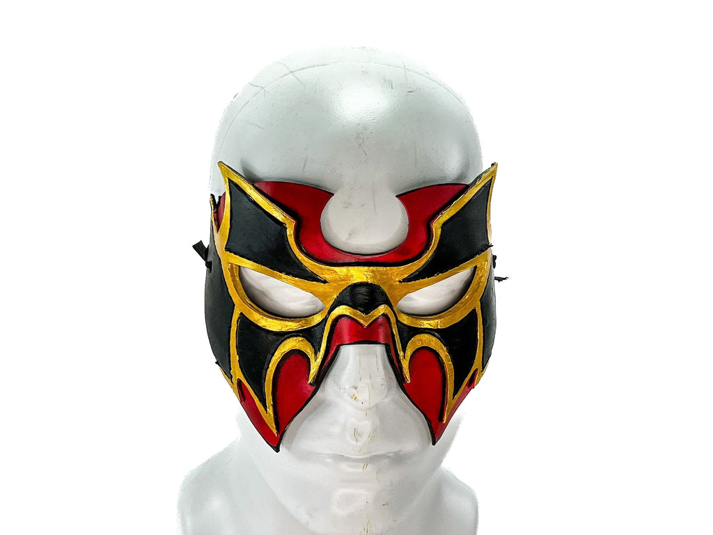 Super Hero Wrestling Mask Handmade Genuine Leather Mask in Red and Gold Rockwell Masks