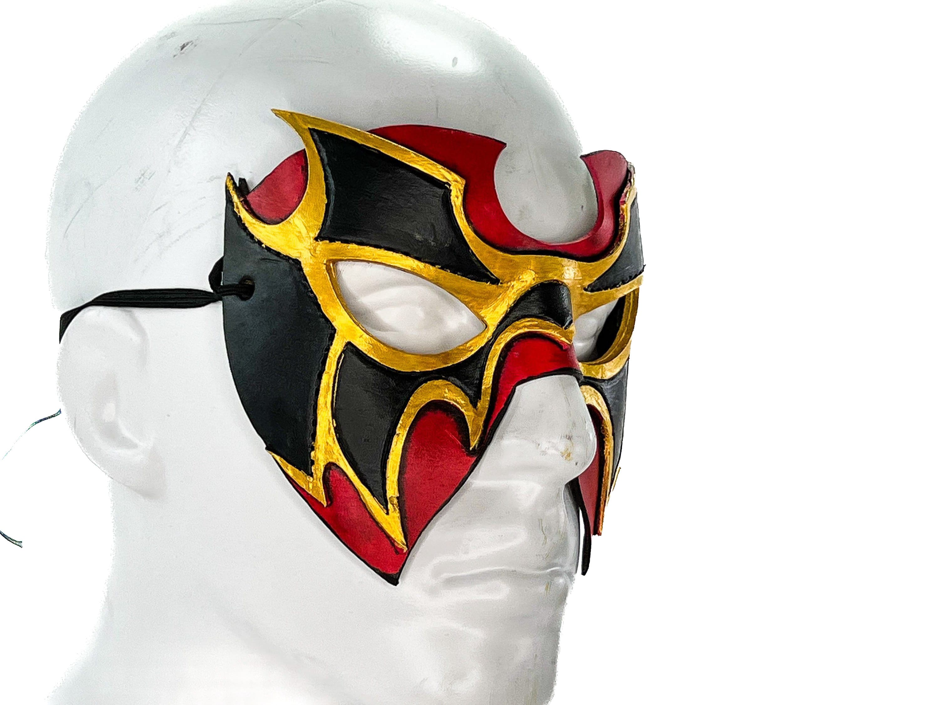 Super Hero Wrestling Mask Handmade Genuine Leather Mask in Red and Gold Rockwell Masks