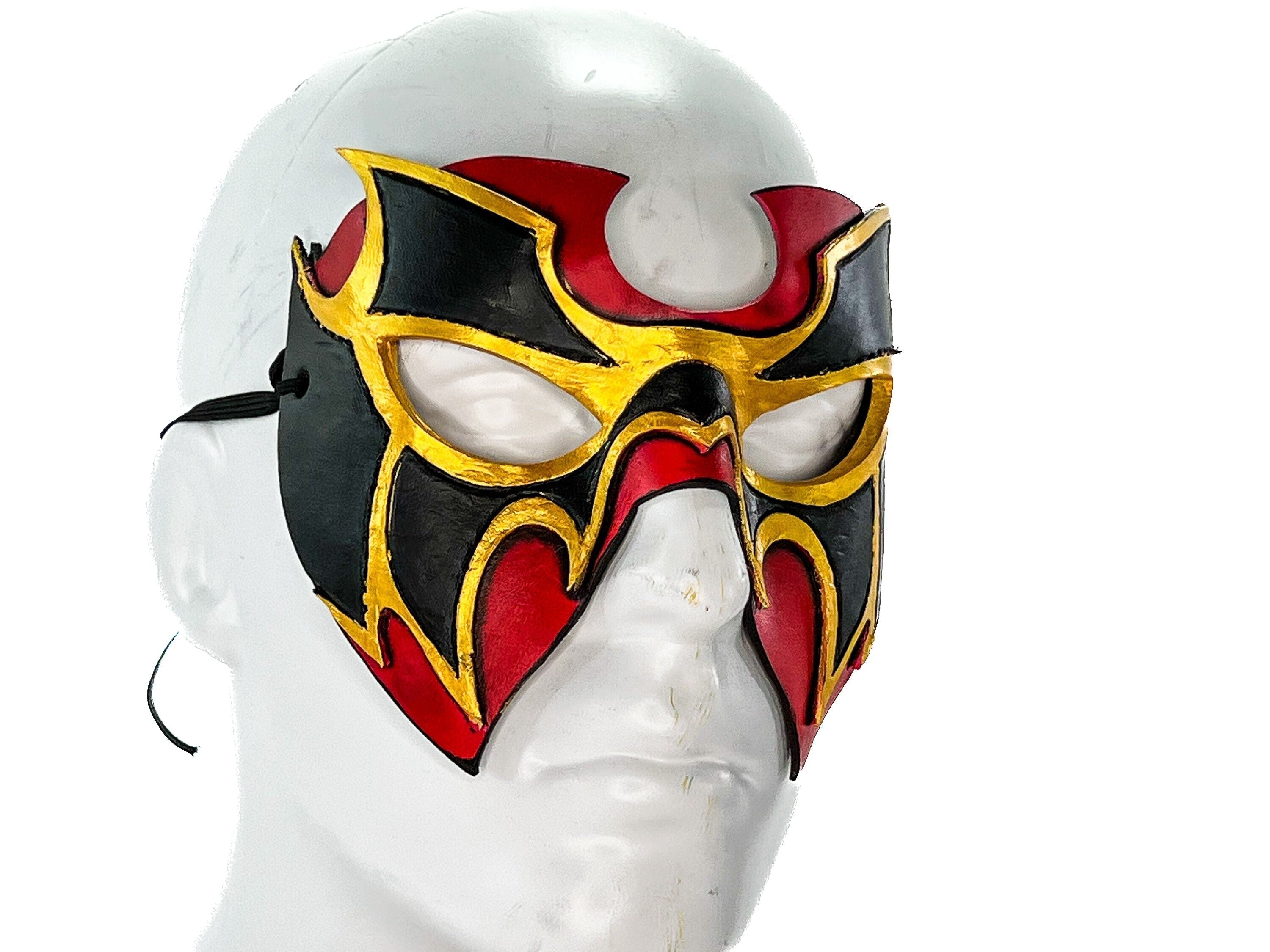 Super Hero Wrestling Mask Handmade Genuine Leather Mask in Red and Gold Rockwell Masks