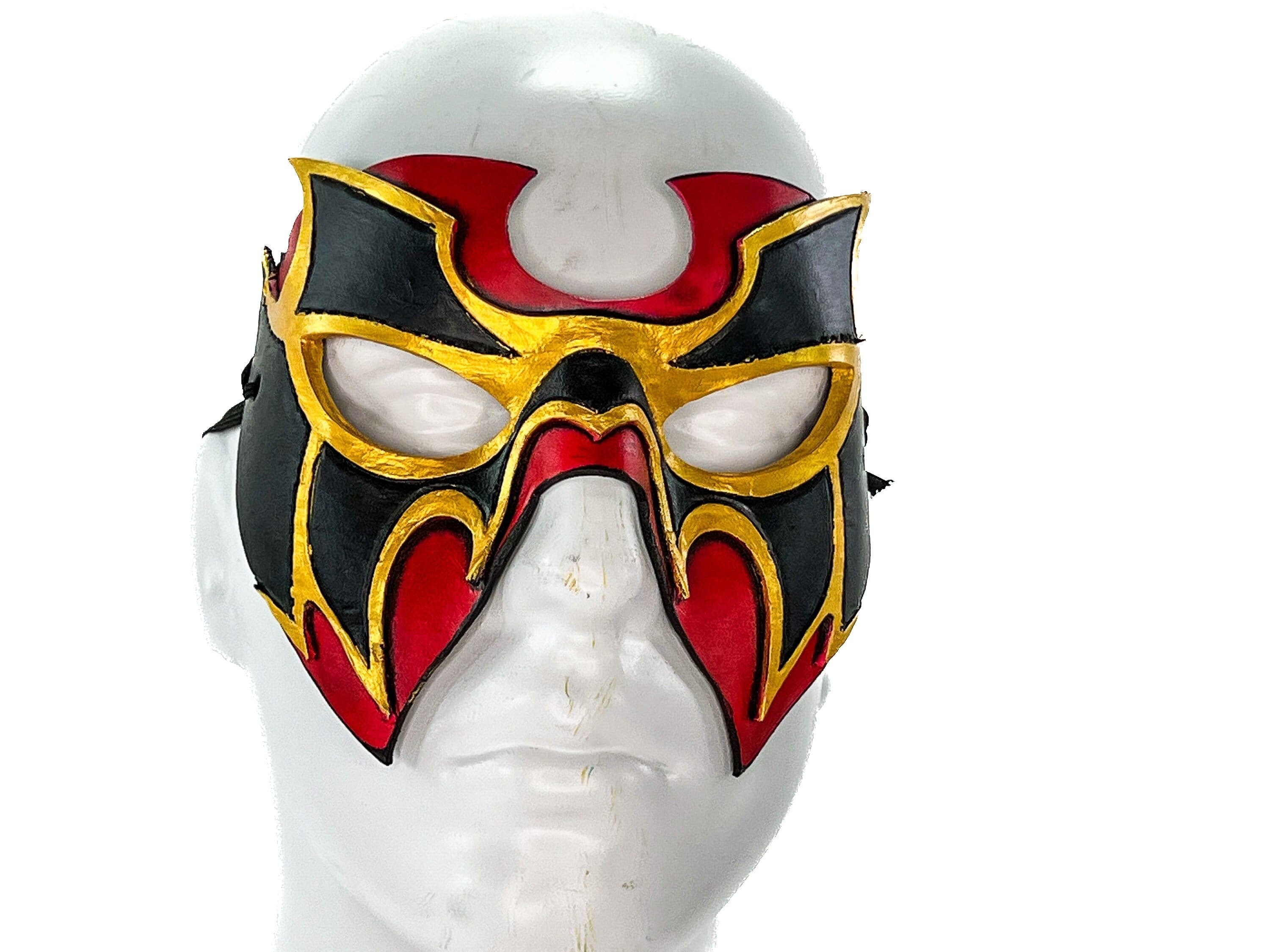 Super Hero Wrestling Mask Handmade Genuine Leather Mask in Red and Gold Rockwell Masks