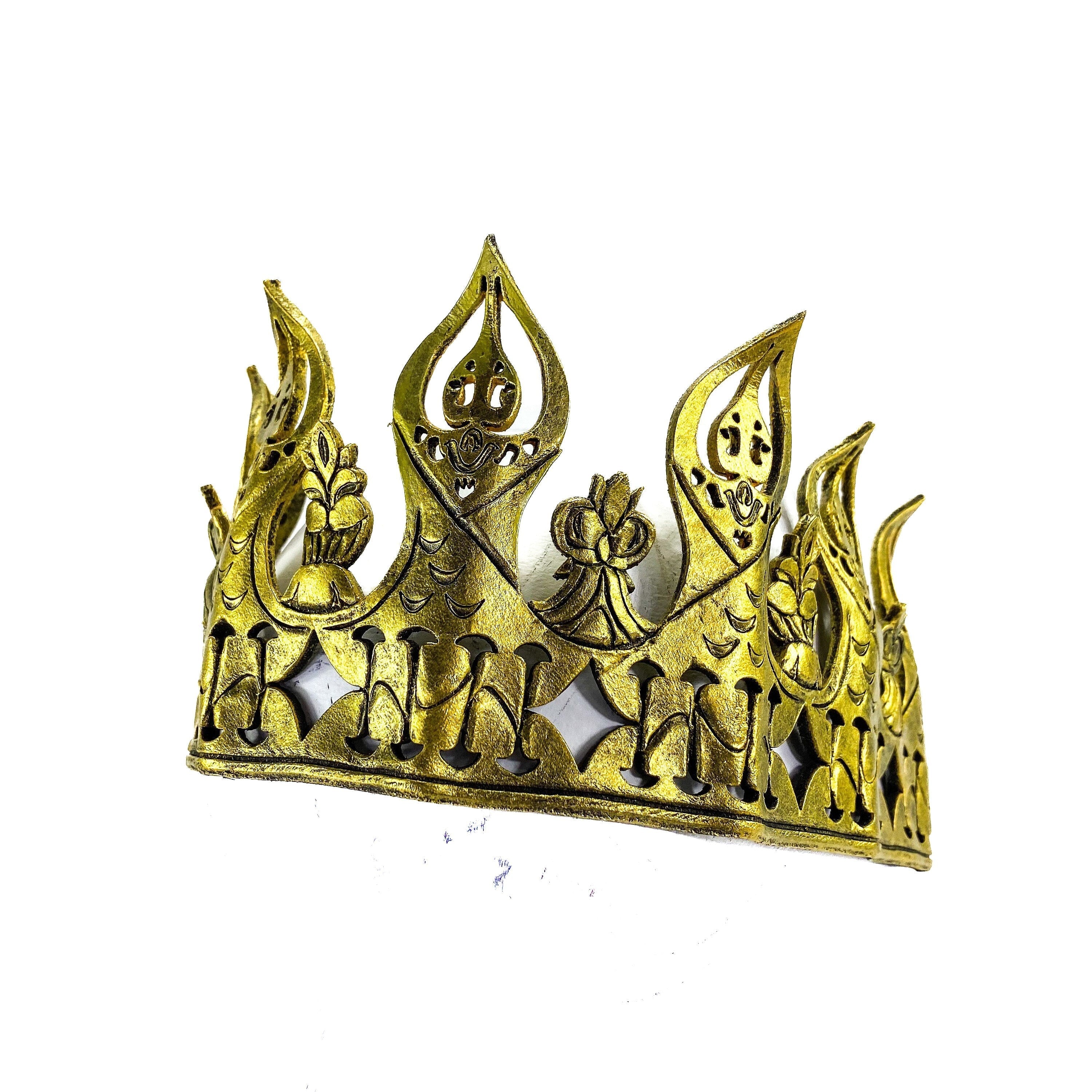 Masquerade Crown of Handmade Genuine Leather in  Gold Rockwell Masks