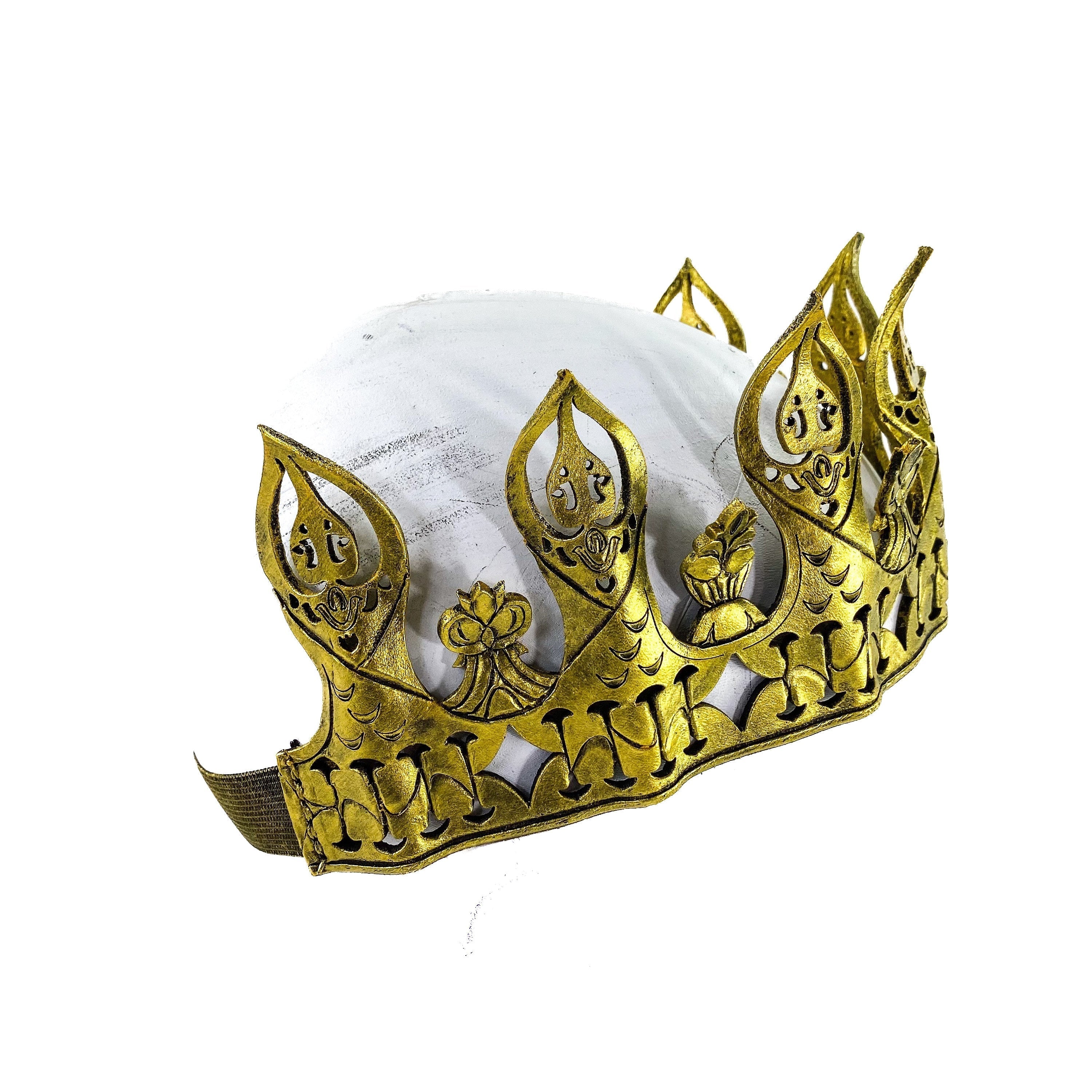 Masquerade Crown of Handmade Genuine Leather in  Gold Rockwell Masks