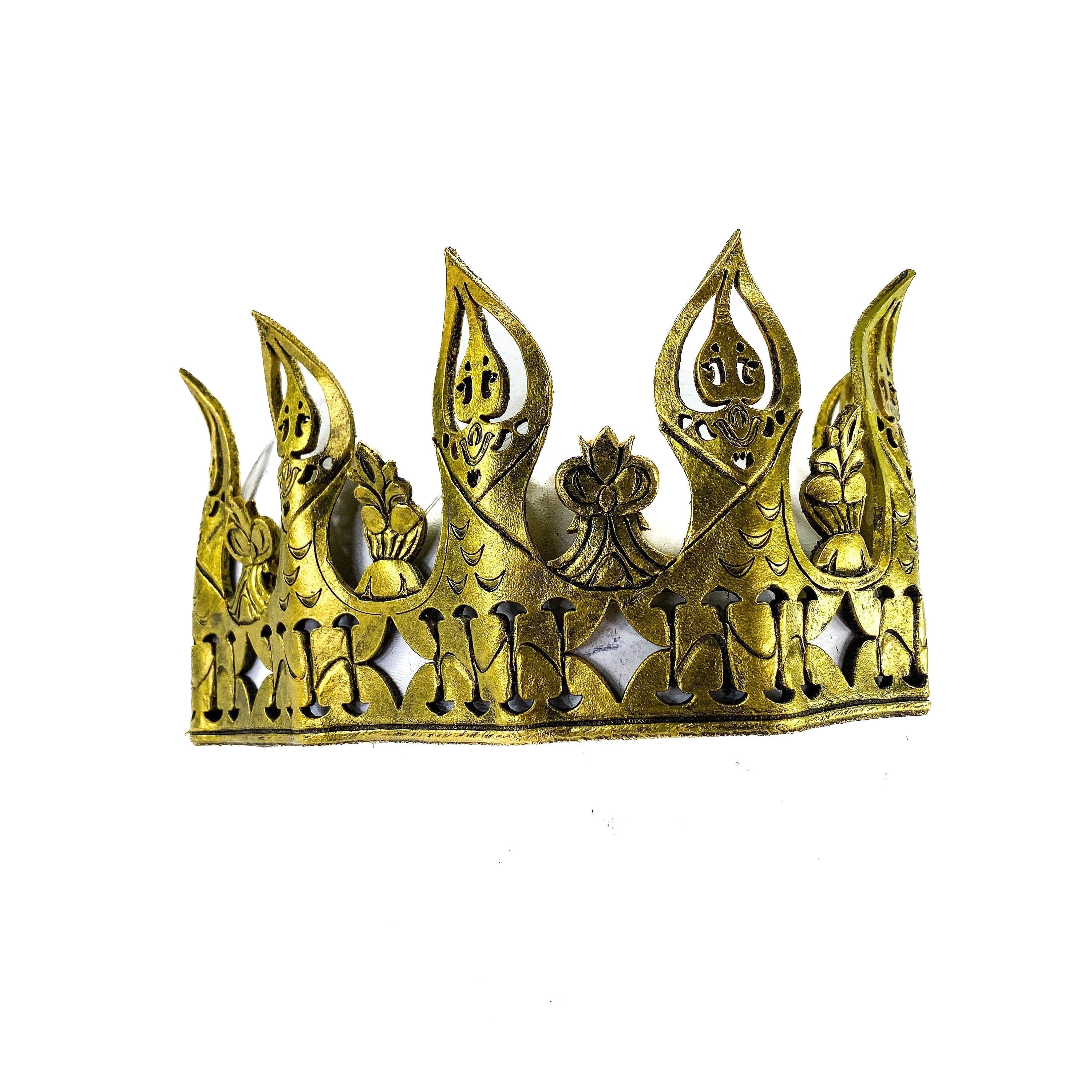 Masquerade Crown of Handmade Genuine Leather in  Gold Rockwell Masks