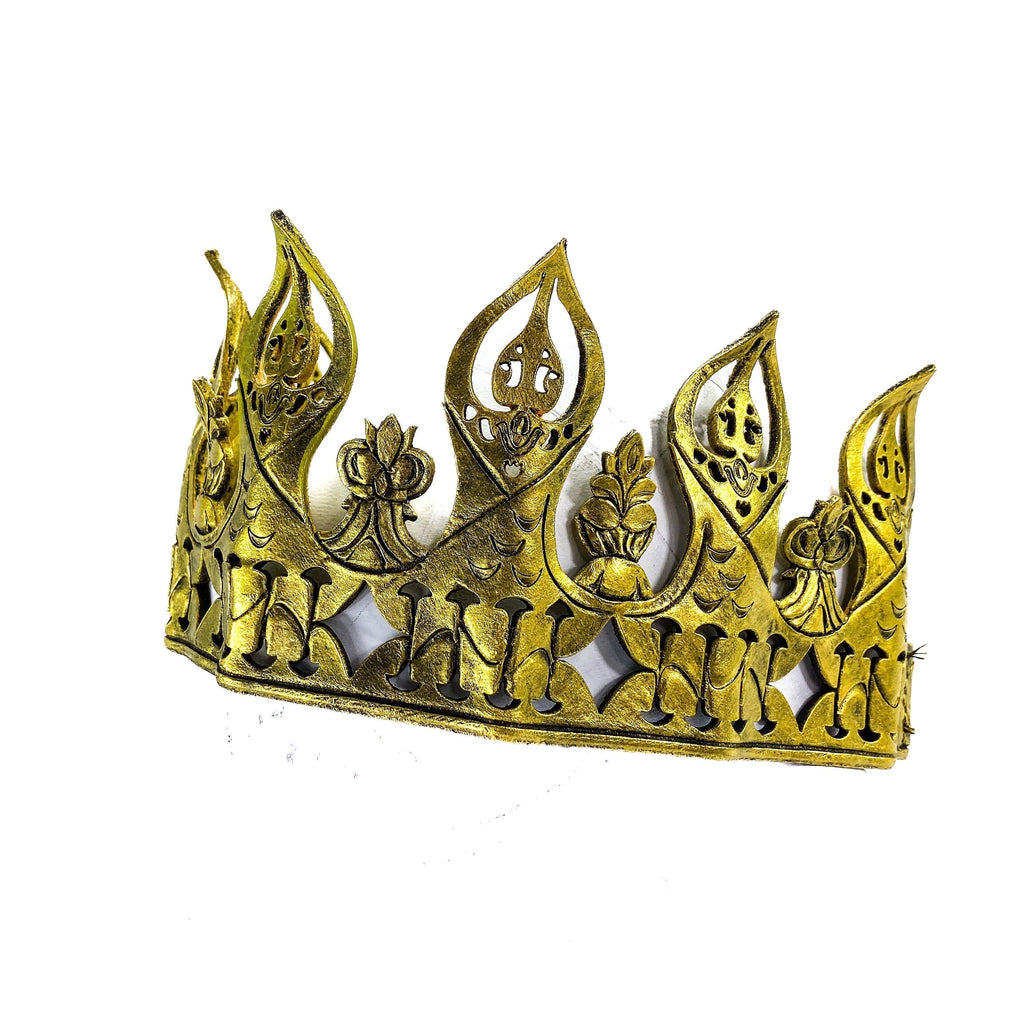 Masquerade Crown of Handmade Genuine Leather in  Gold Rockwell Masks