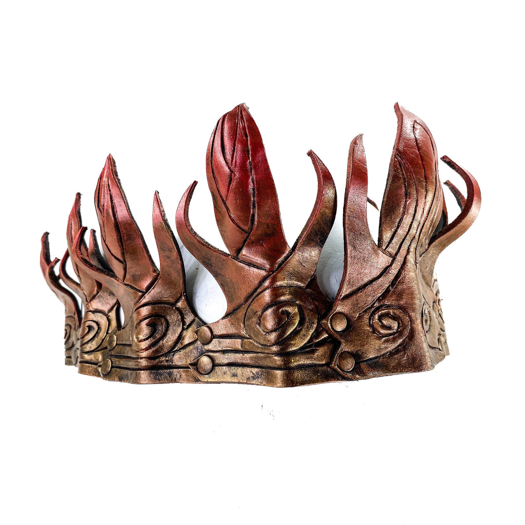 Masquerade Crown of Handmade Genuine Leather in  Gold and red gradient Rockwell Masks