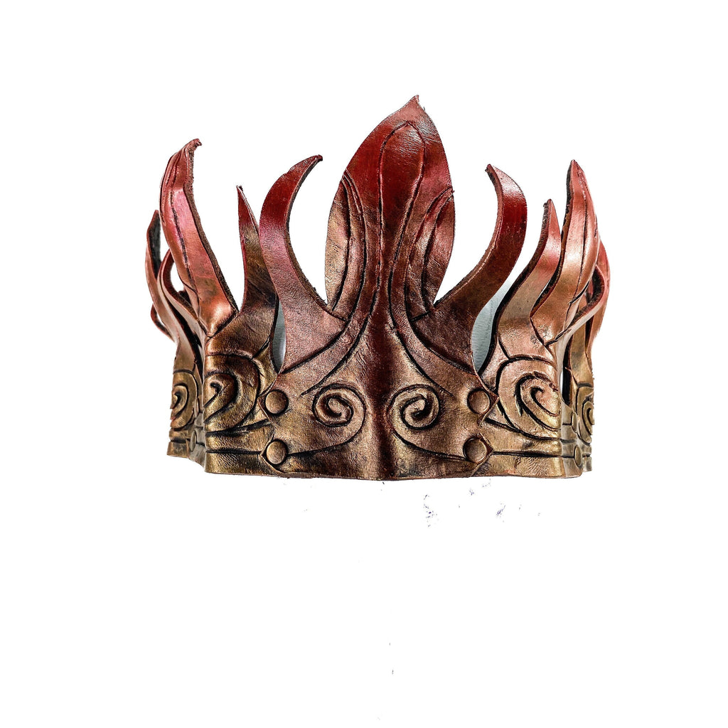 Masquerade Crown of Handmade Genuine Leather in  Gold and red gradient Rockwell Masks