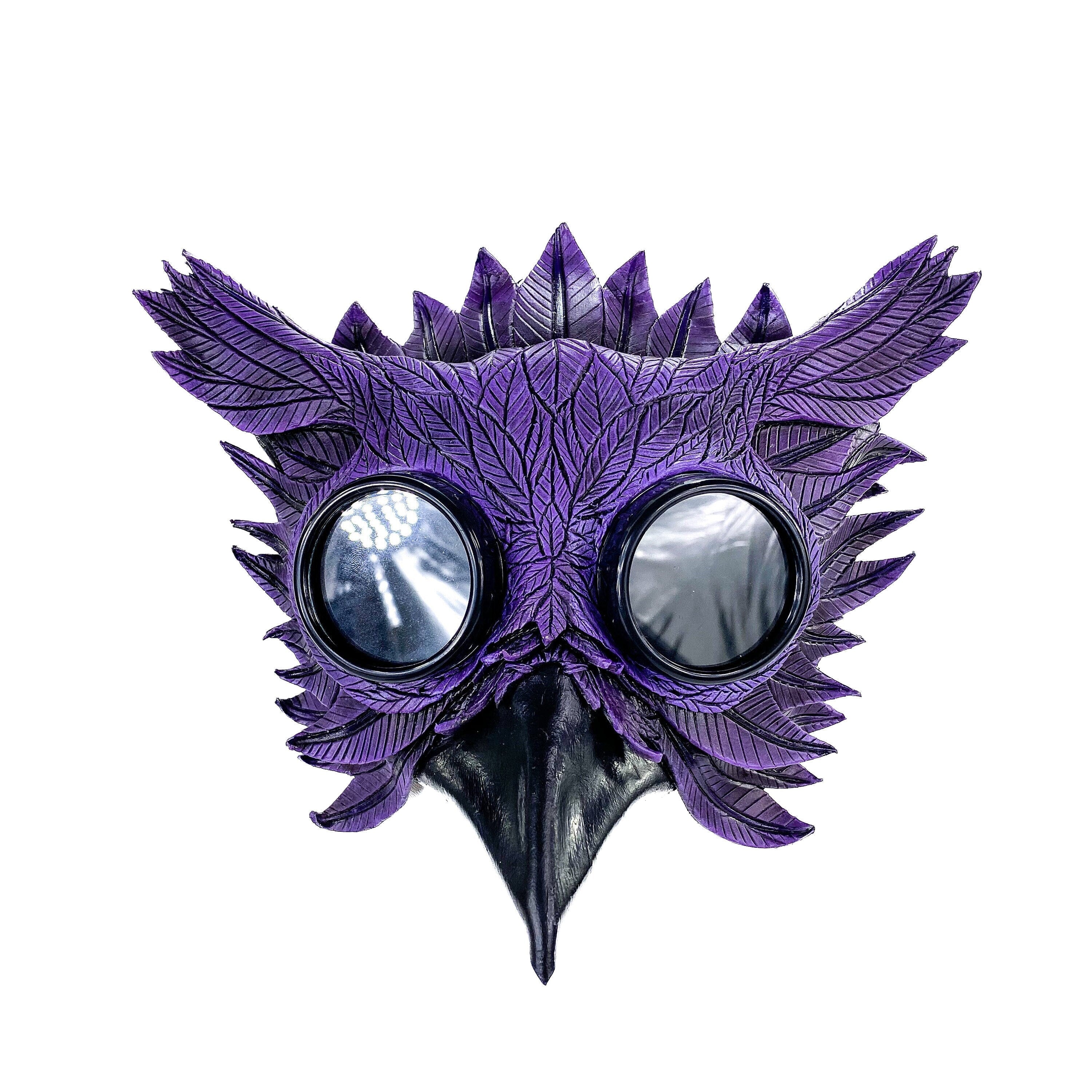 Purple Horned Owl Goggles Handmade Genuine Leather Mask Rockwell Masks