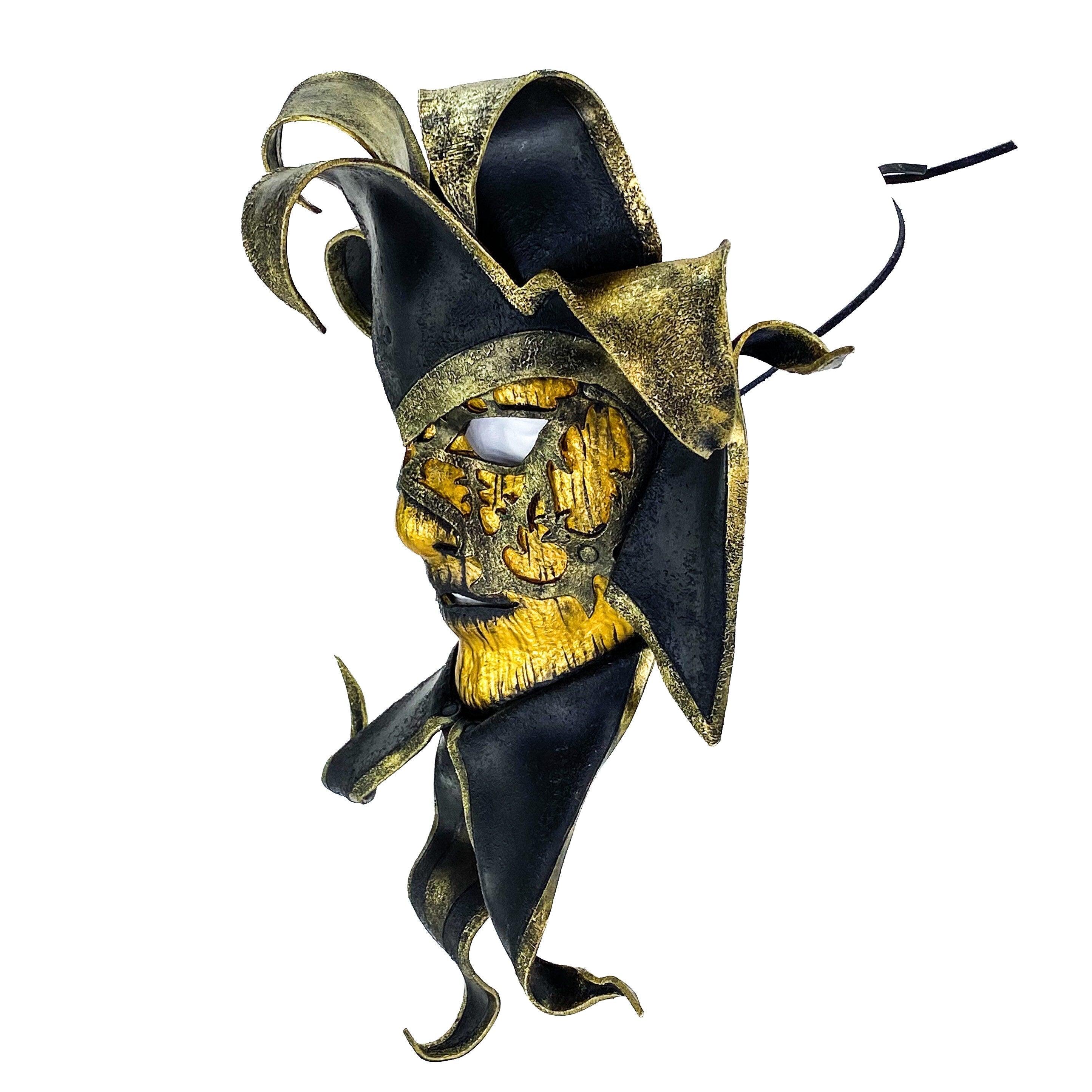 Venetian inspired Jester Mask in Gold and Black - Wearable or Wall Art Rockwell Masks