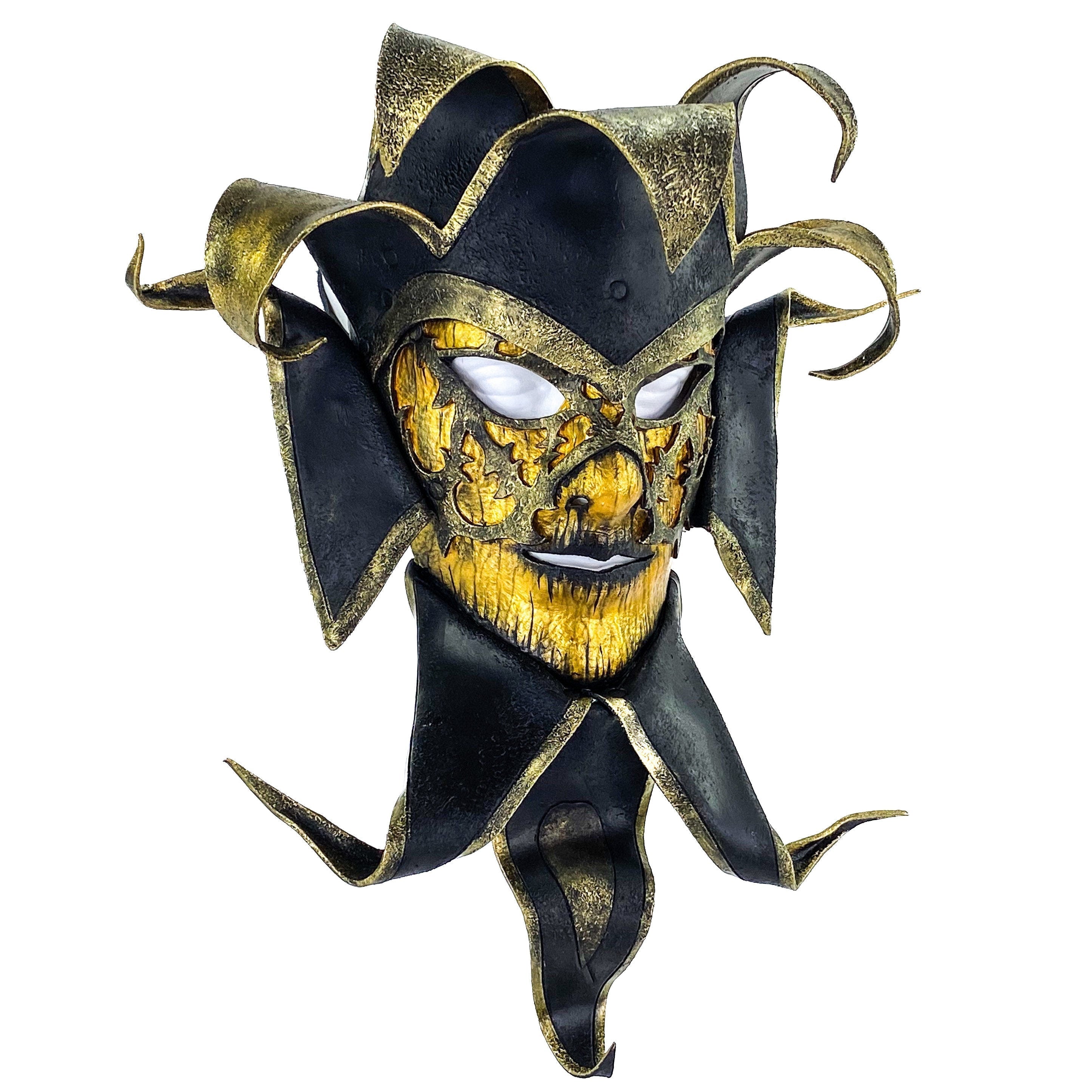 Venetian inspired Jester Mask in Gold and Black - Wearable or Wall Art Rockwell Masks