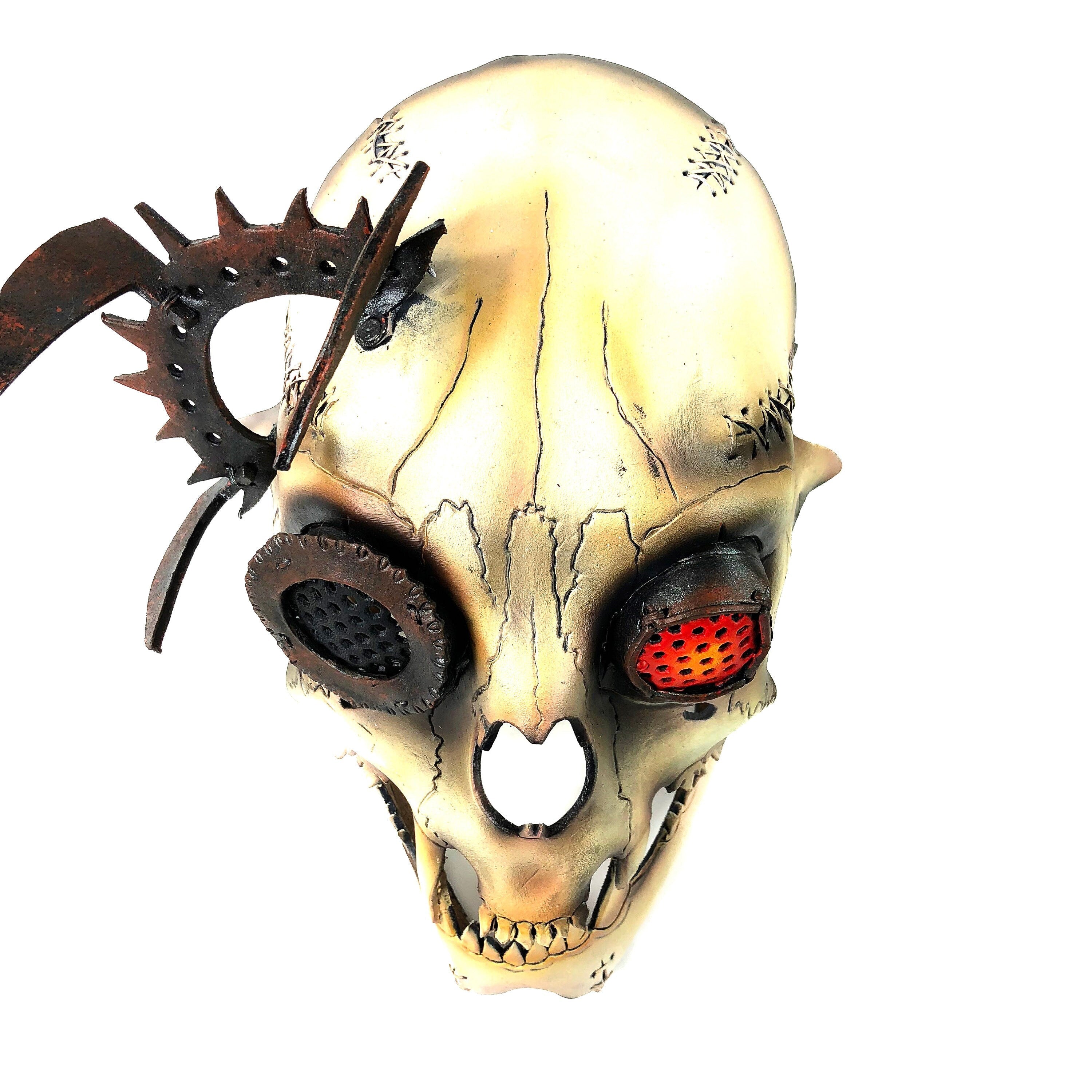 Handcrafted Genuine Leather Dimensional Cat Skull Robot Mask Rockwell Masks