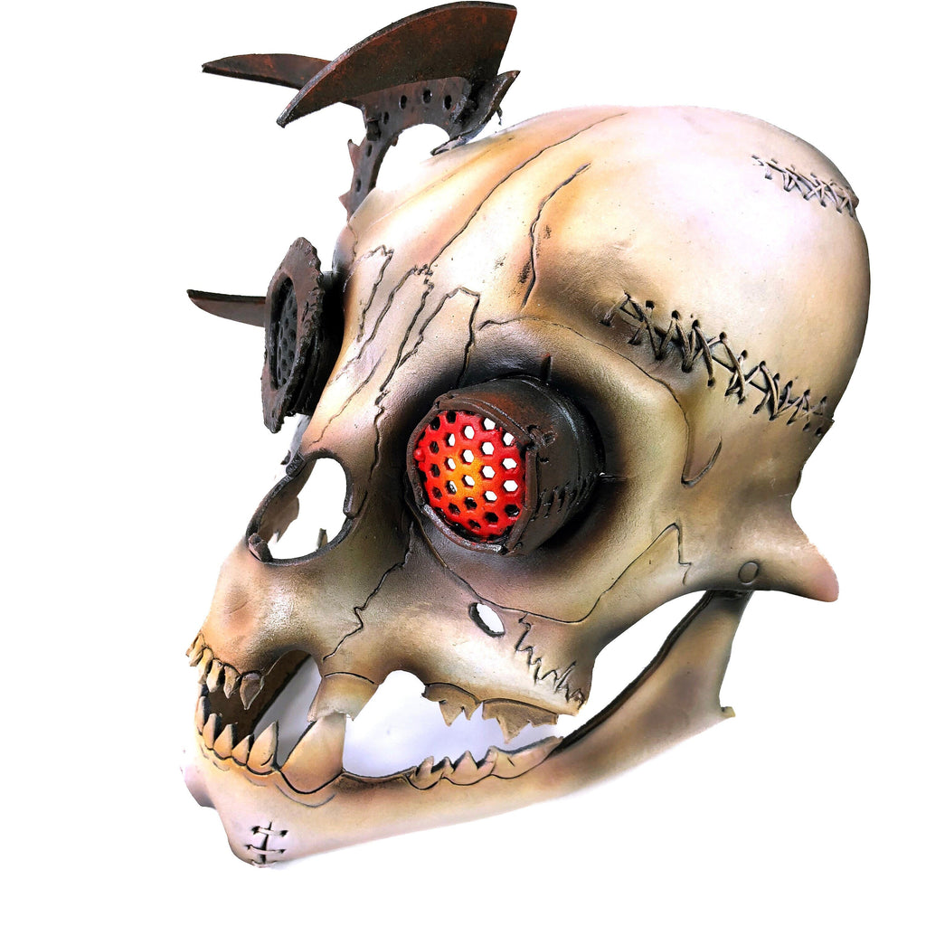 Handcrafted Genuine Leather Dimensional Cat Skull Robot Mask Rockwell Masks