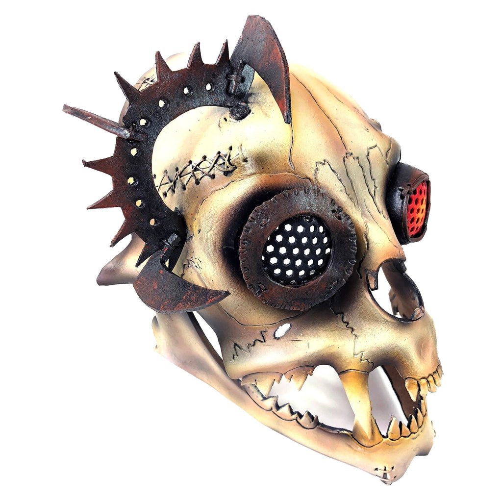 Handcrafted Genuine Leather Dimensional Cat Skull Robot Mask Rockwell Masks