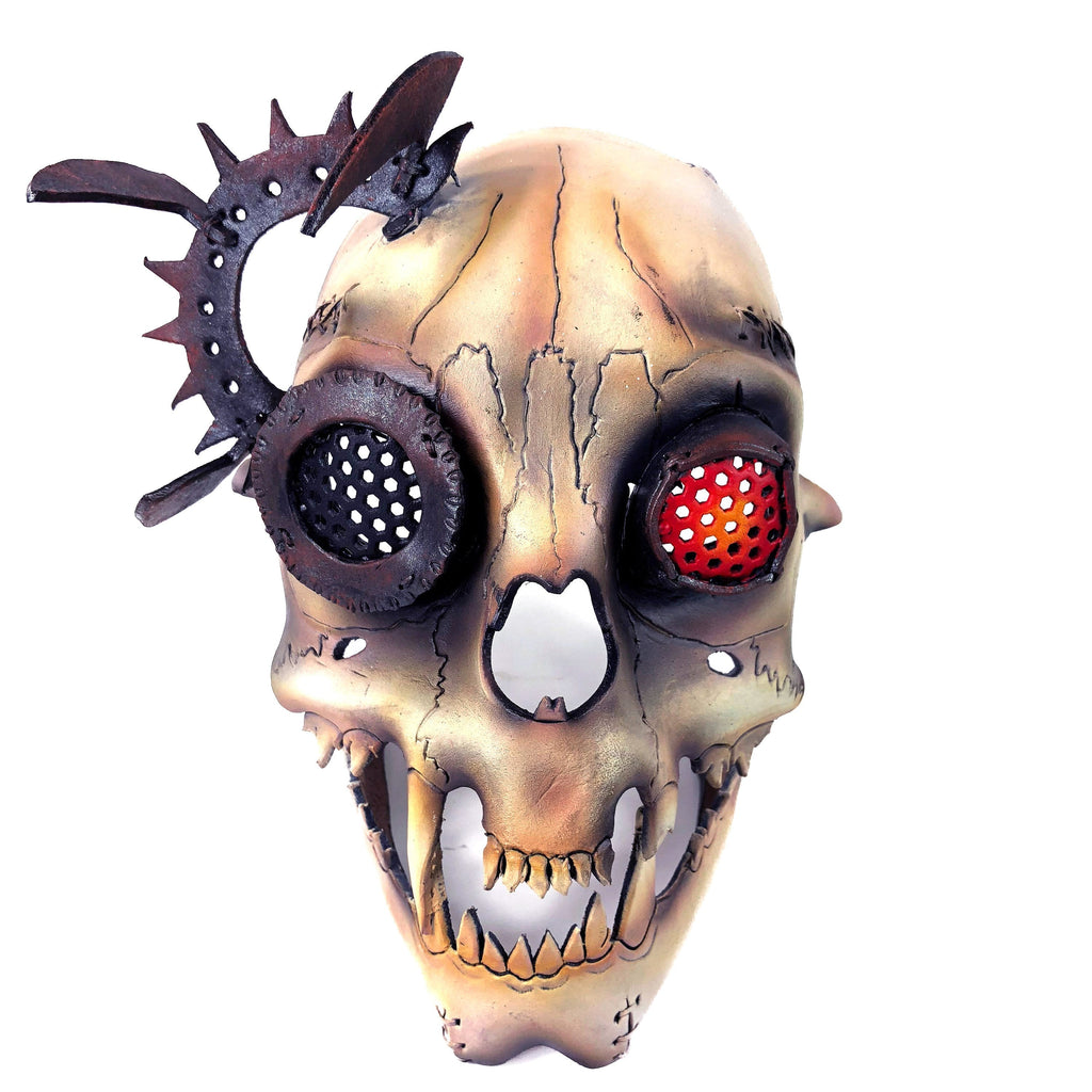 Handcrafted Genuine Leather Dimensional Cat Skull Robot Mask Rockwell Masks