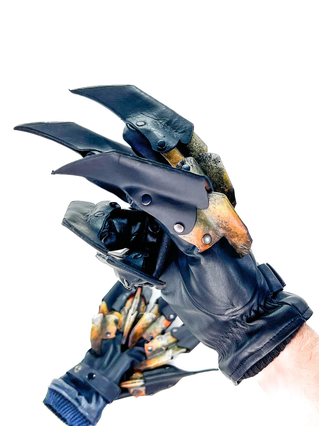 One Set of Two Handcrafted Genuine Leather Gloves with Claws in Hawk Colors Rockwell Masks