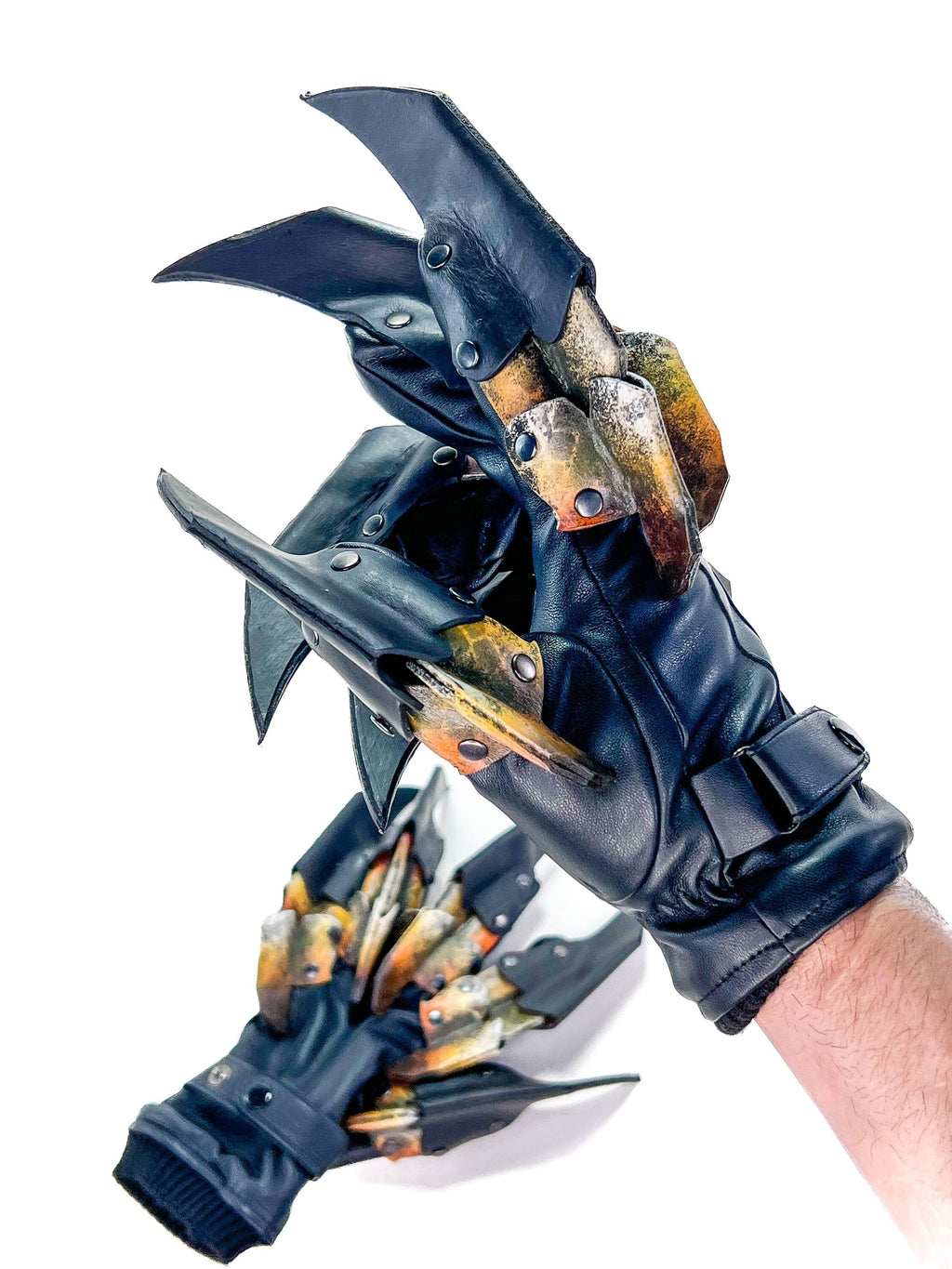 One Set of Two Handcrafted Genuine Leather Gloves with Claws in Hawk Colors Rockwell Masks