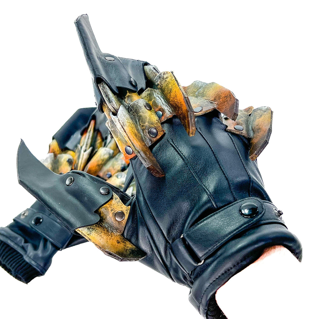 One Set of Two Handcrafted Genuine Leather Gloves with Claws in Hawk Colors Rockwell Masks