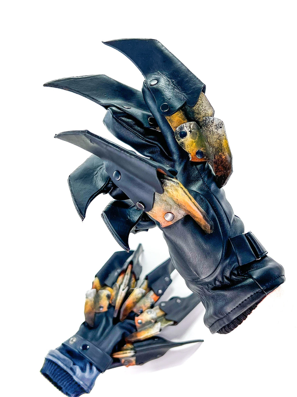One Set of Two Handcrafted Genuine Leather Gloves with Claws in Hawk Colors Rockwell Masks