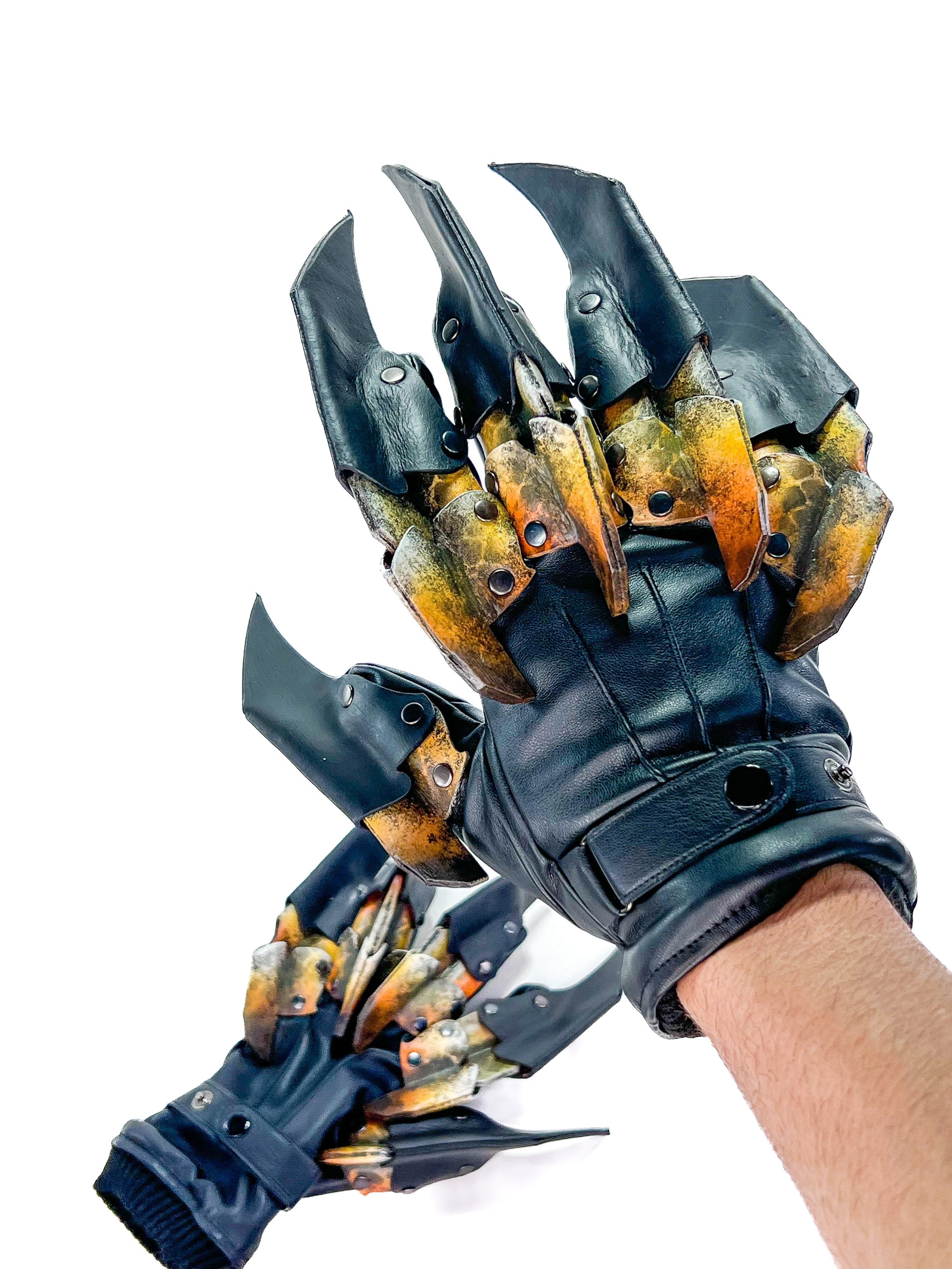 One Set of Two Handcrafted Genuine Leather Gloves with Claws in Hawk Colors Rockwell Masks