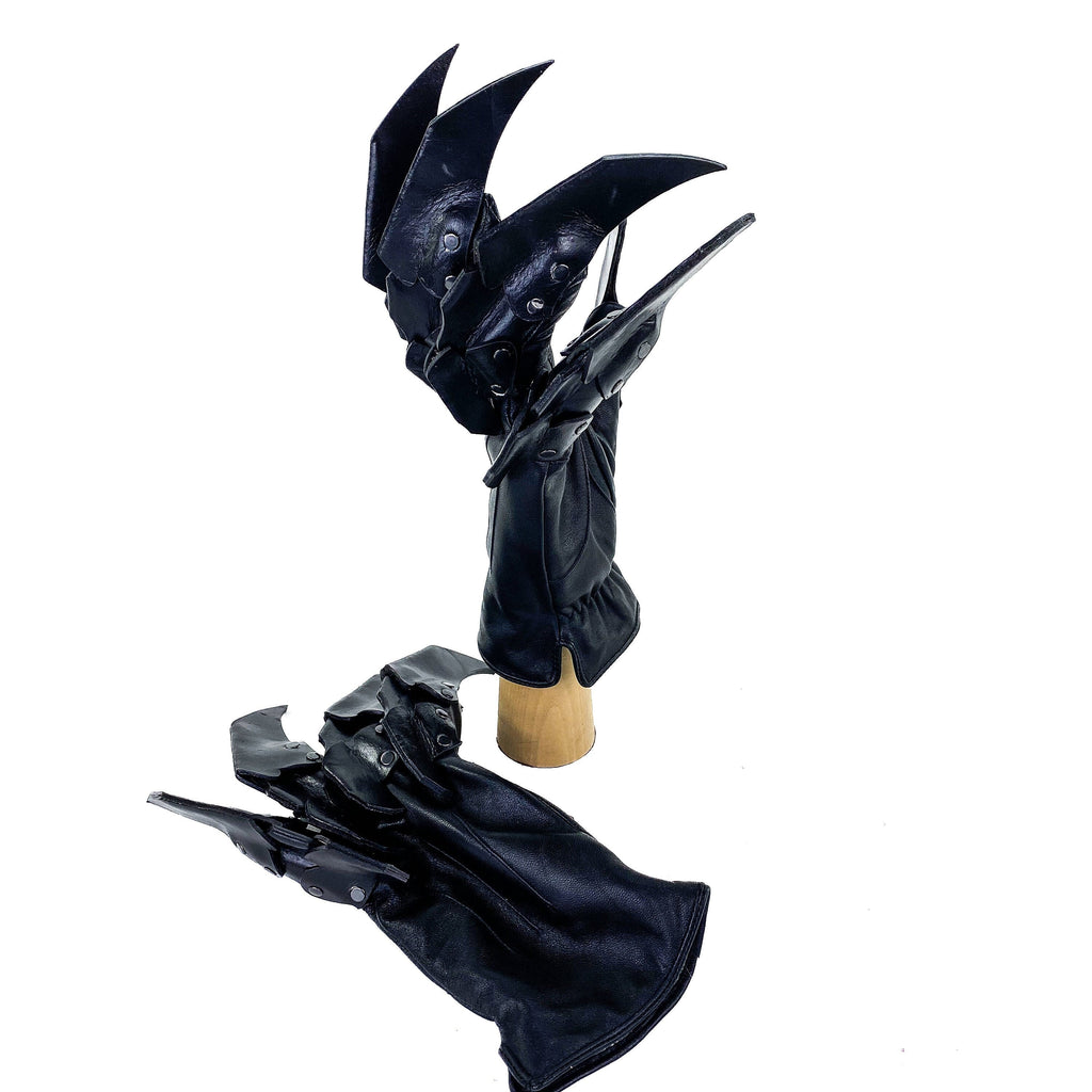 One Set of Two Handcrafted Genuine Leather Gloves with Claws in Black Rockwell Masks