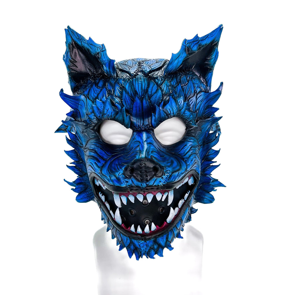 In Stock - The Blue Lycan - Handmade Genuine Leather Helmet Mask Rockwell Masks