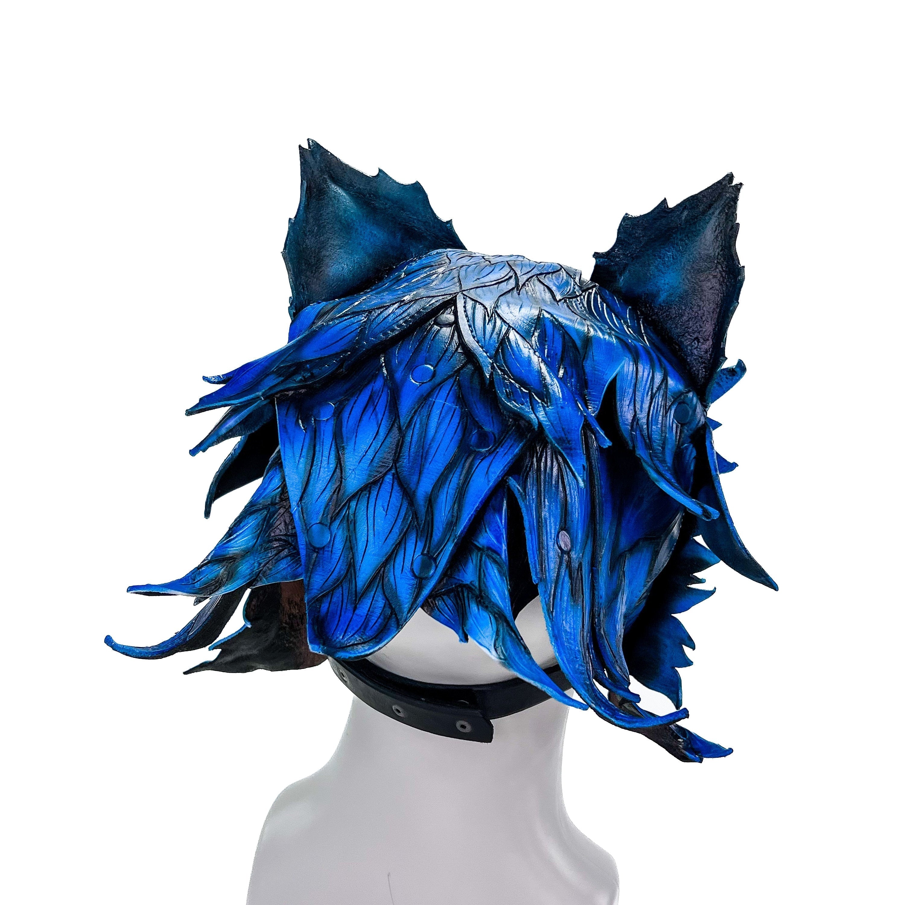 In Stock - The Blue Lycan - Handmade Genuine Leather Helmet Mask Rockwell Masks