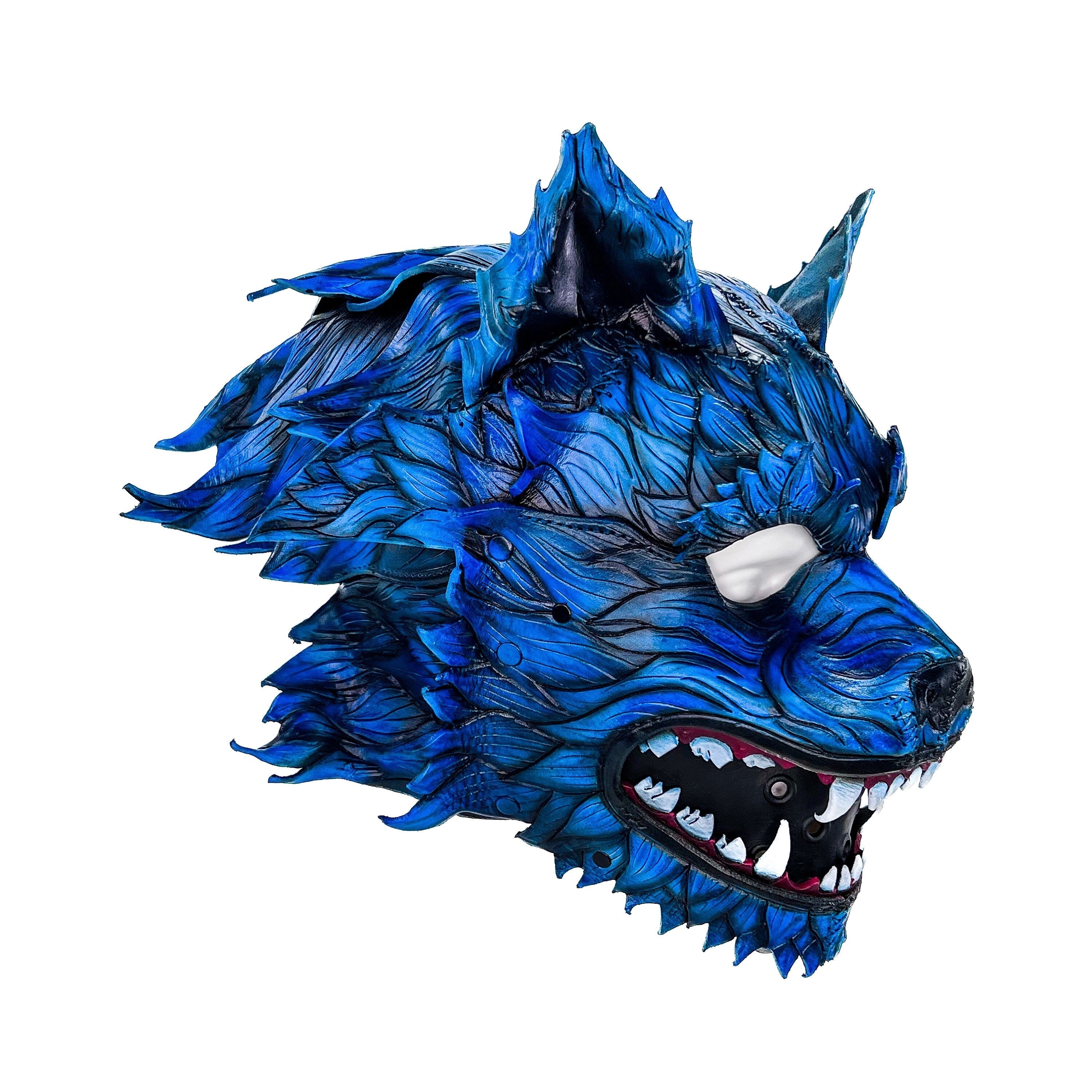 In Stock - The Blue Lycan - Handmade Genuine Leather Helmet Mask Rockwell Masks