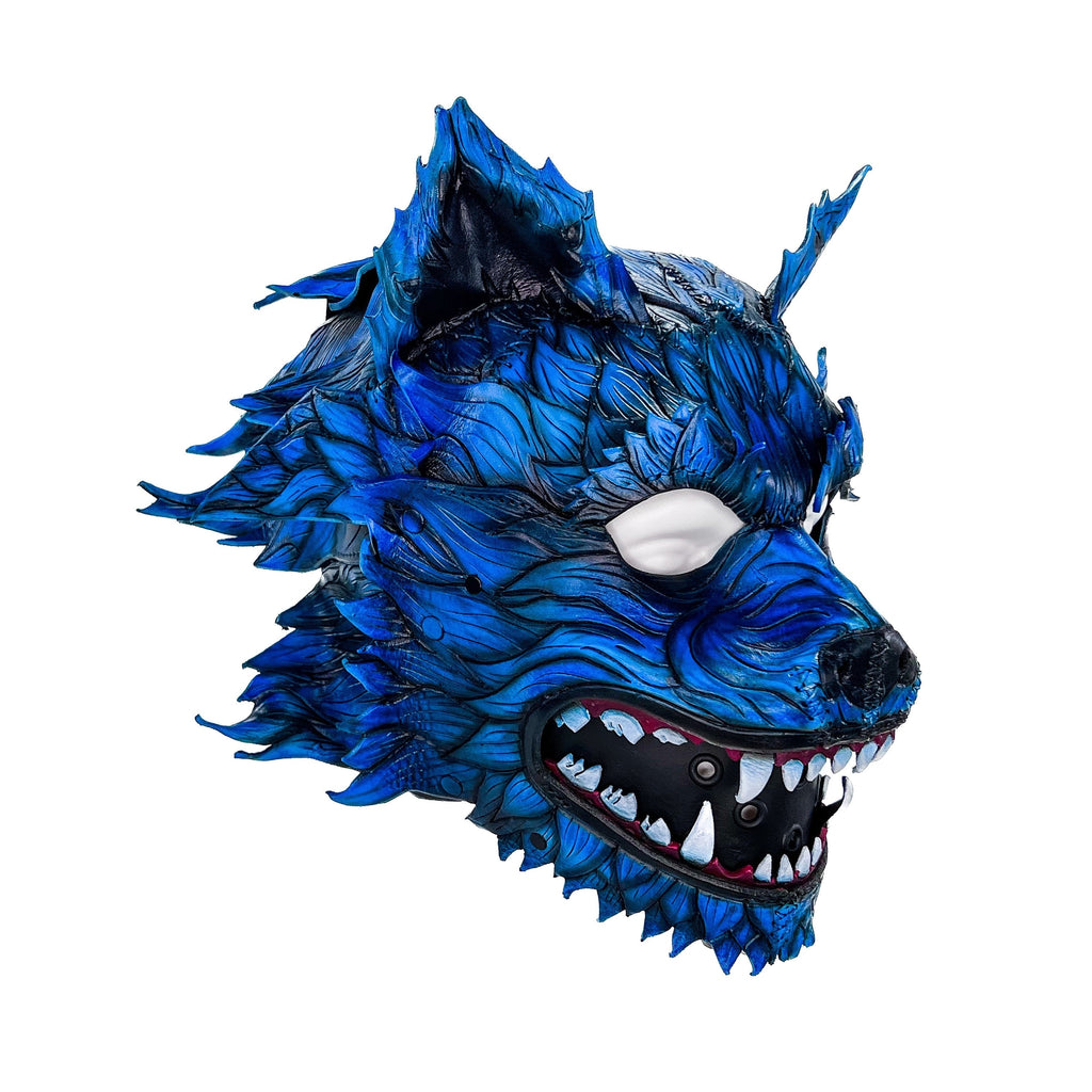In Stock - The Blue Lycan - Handmade Genuine Leather Helmet Mask Rockwell Masks